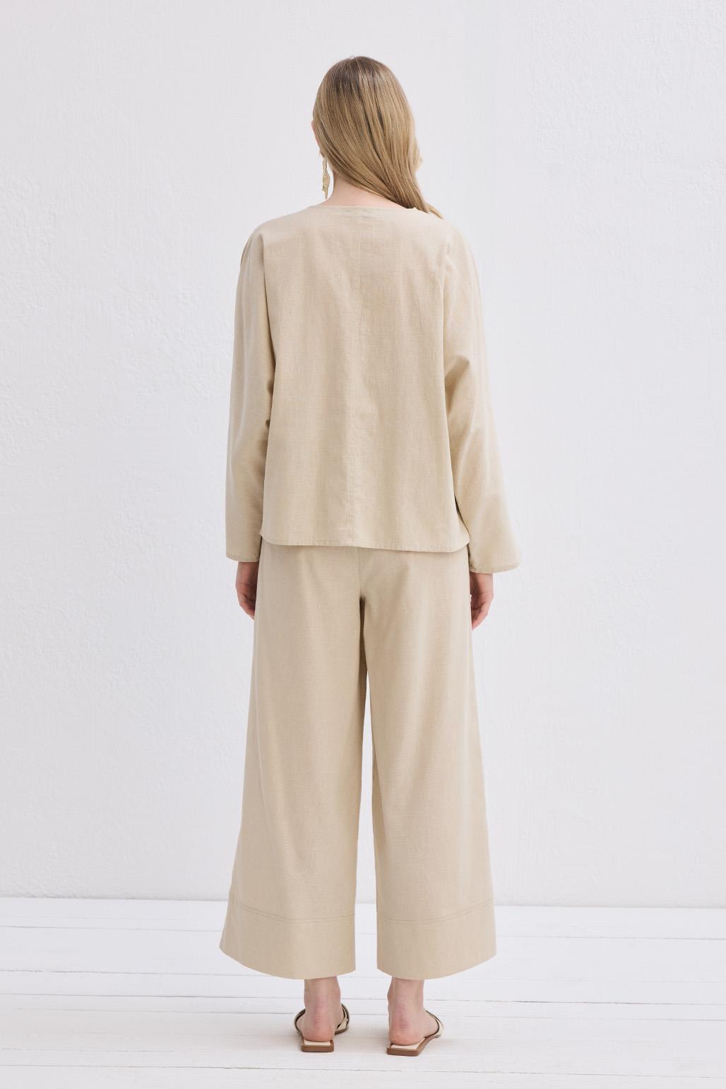 Açık Hakim Yaka Keten Gömlek Naturel