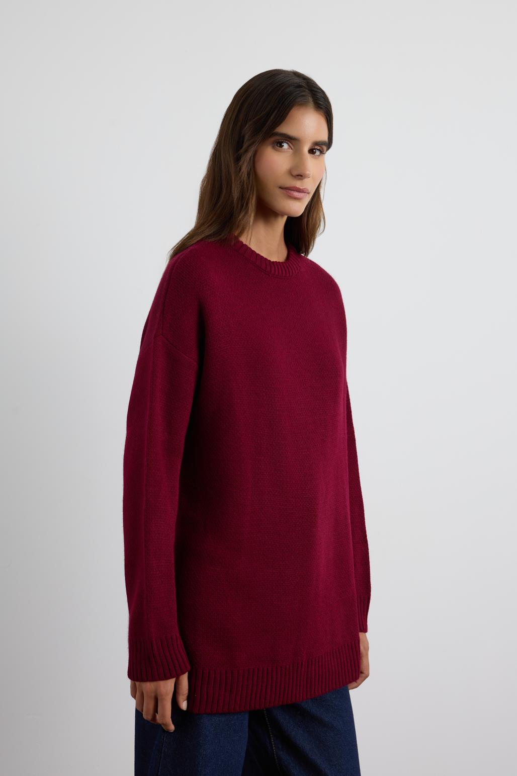 Bisiklet Yaka Basic Triko Kazak Bordo