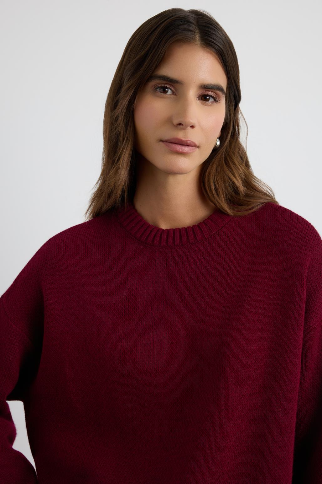 Bisiklet Yaka Basic Triko Kazak Bordo