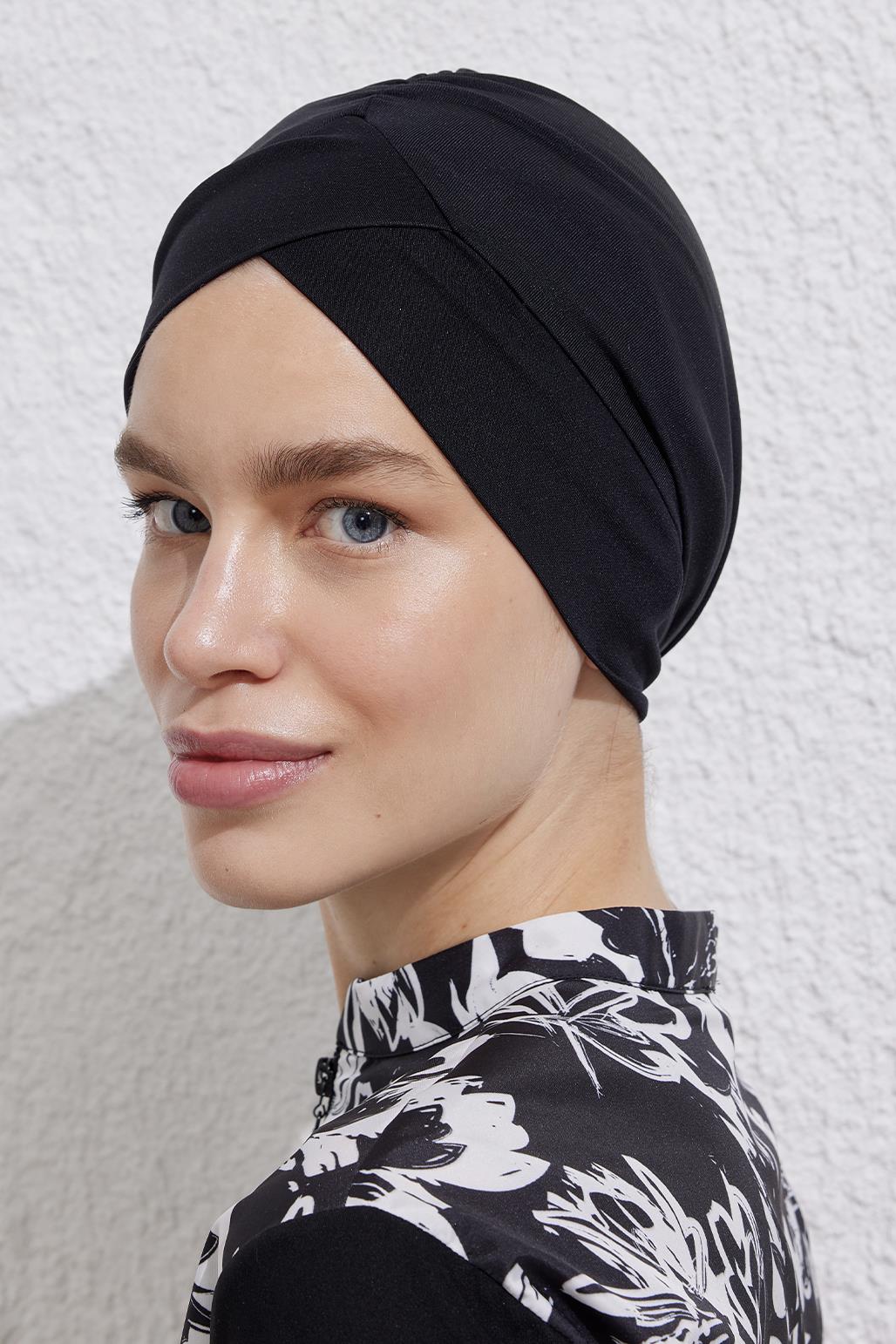 Tesettür Yüzücü Siyah Bone