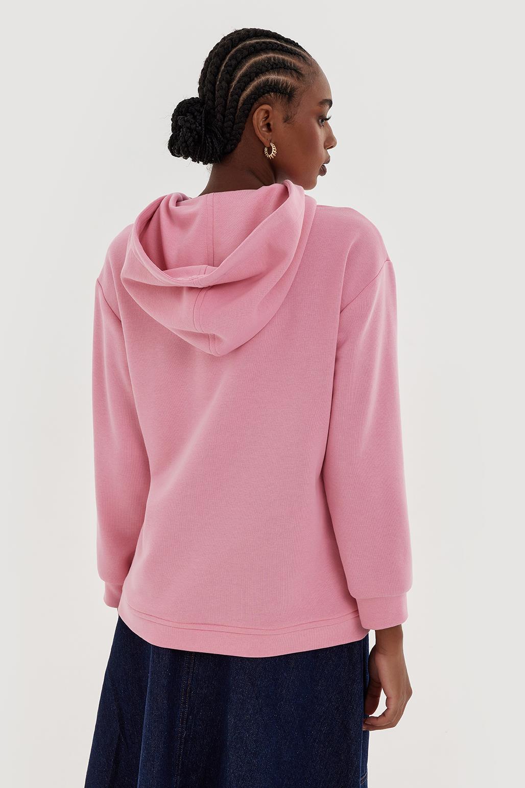 Çiçek Nakışlı Sweatshirt Pembe