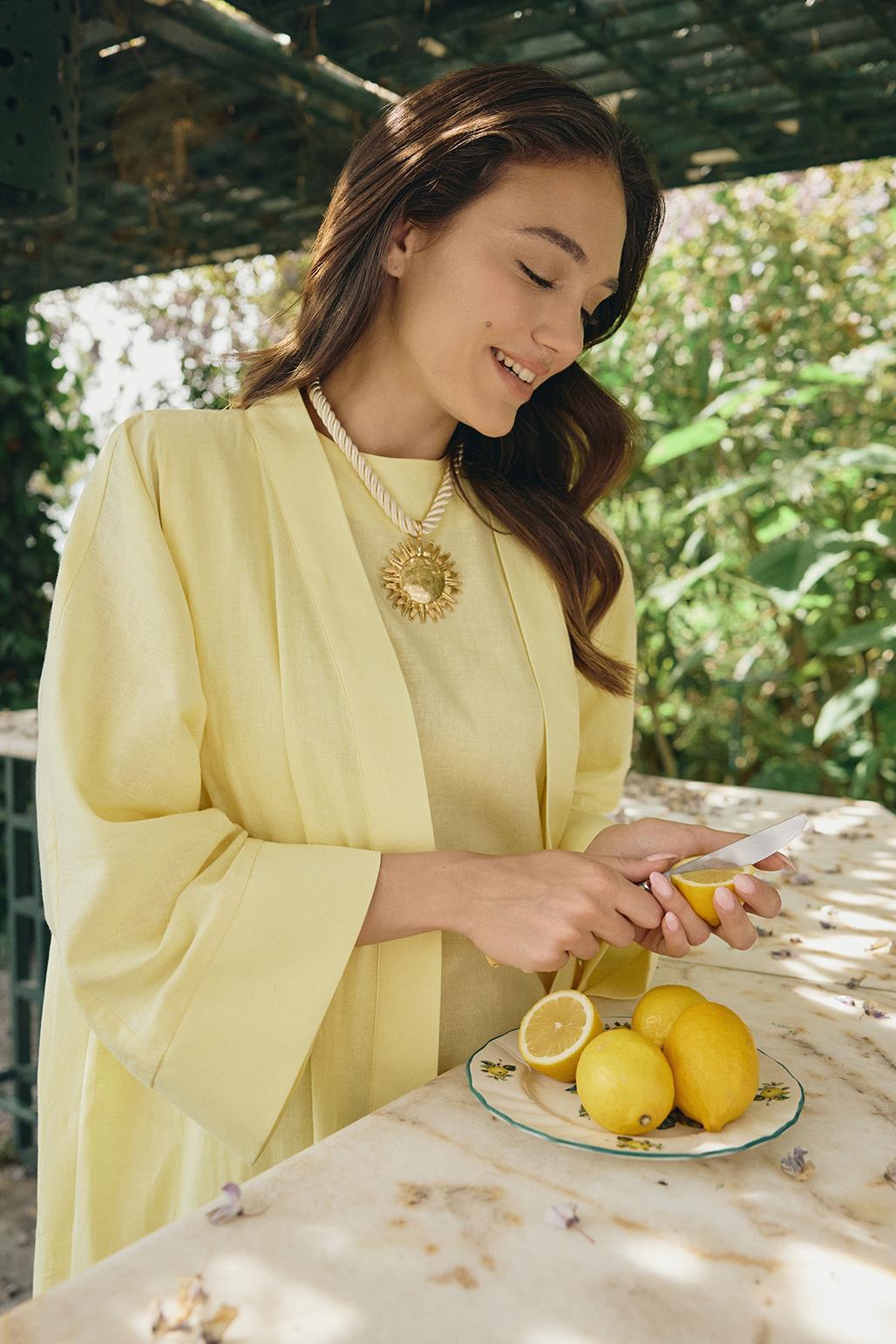 Kadın Sarı İkili Abaya Takımı