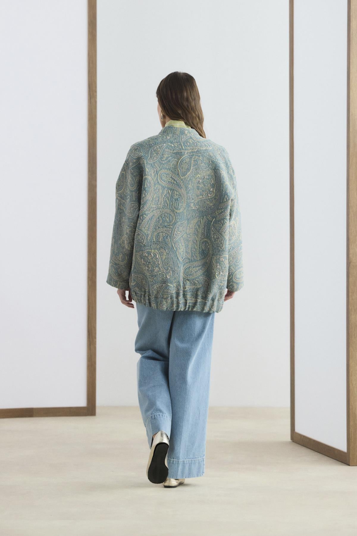 Desenli Jakar Bomber Ceket Uçuk Mavi