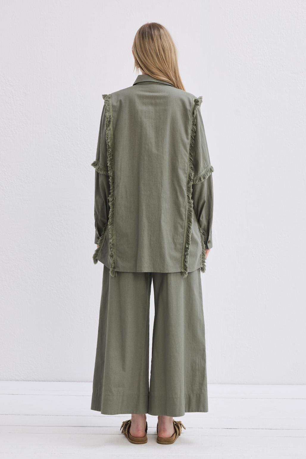 Doria Püsküllü Keten Gömlek Haki Yeşil