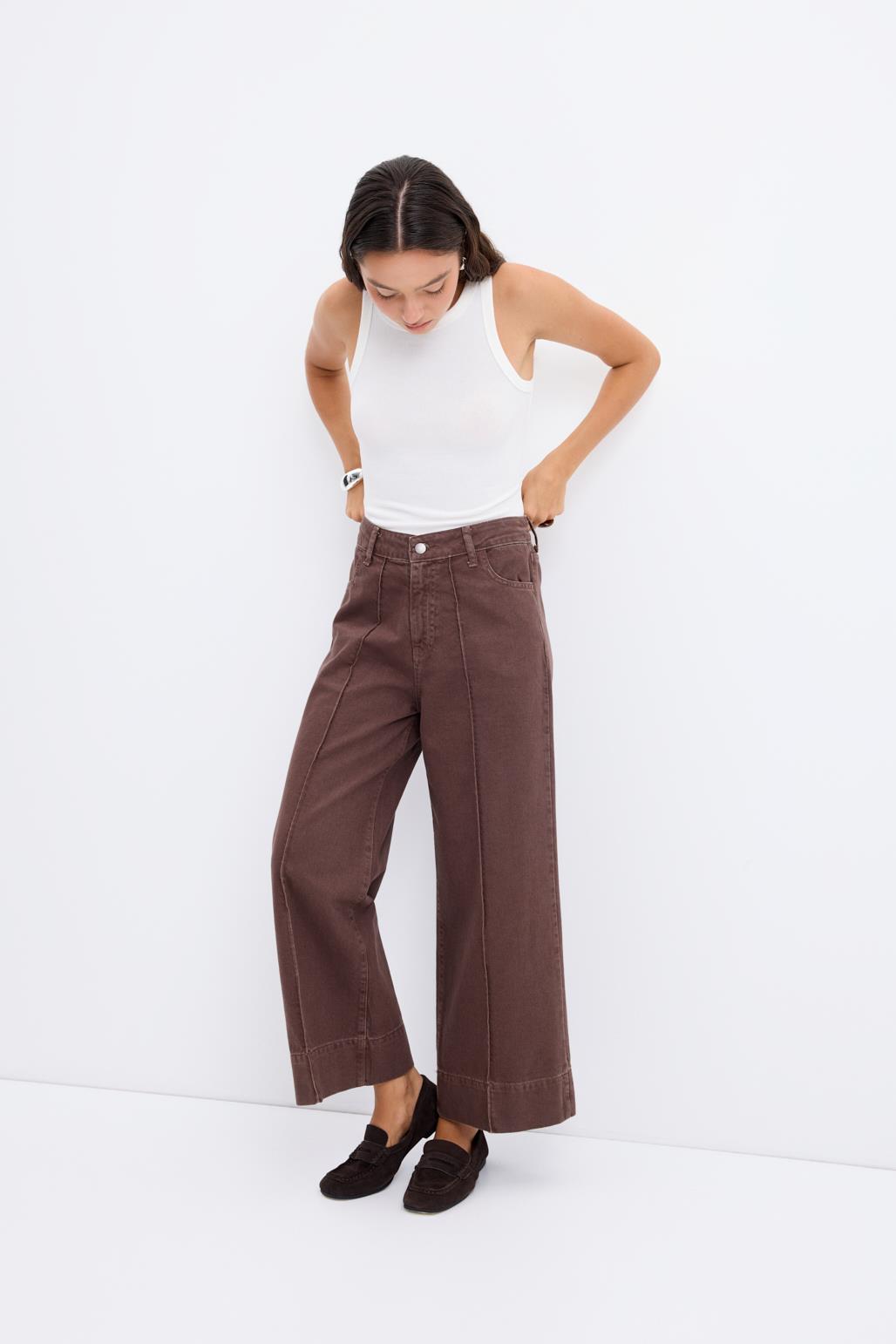 Double Paça Gabardin Pantolon Kahve