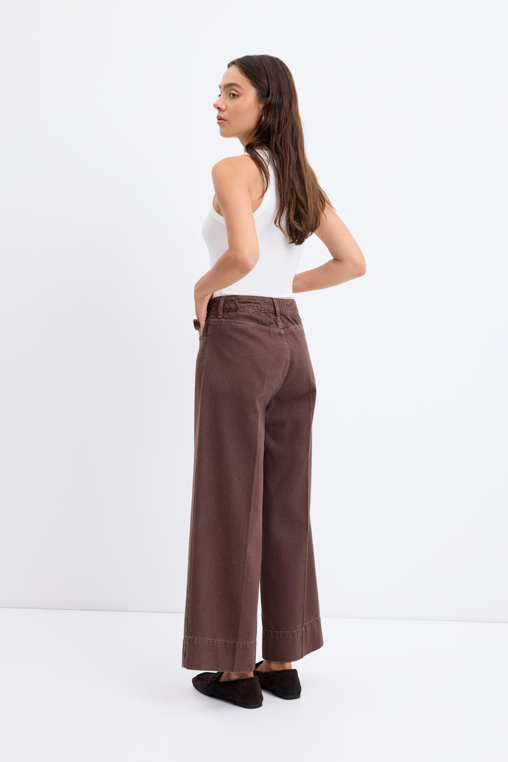 Double Paça Gabardin Pantolon Kahve