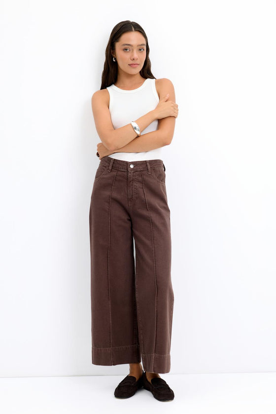 Double Paça Gabardin Pantolon Kahve