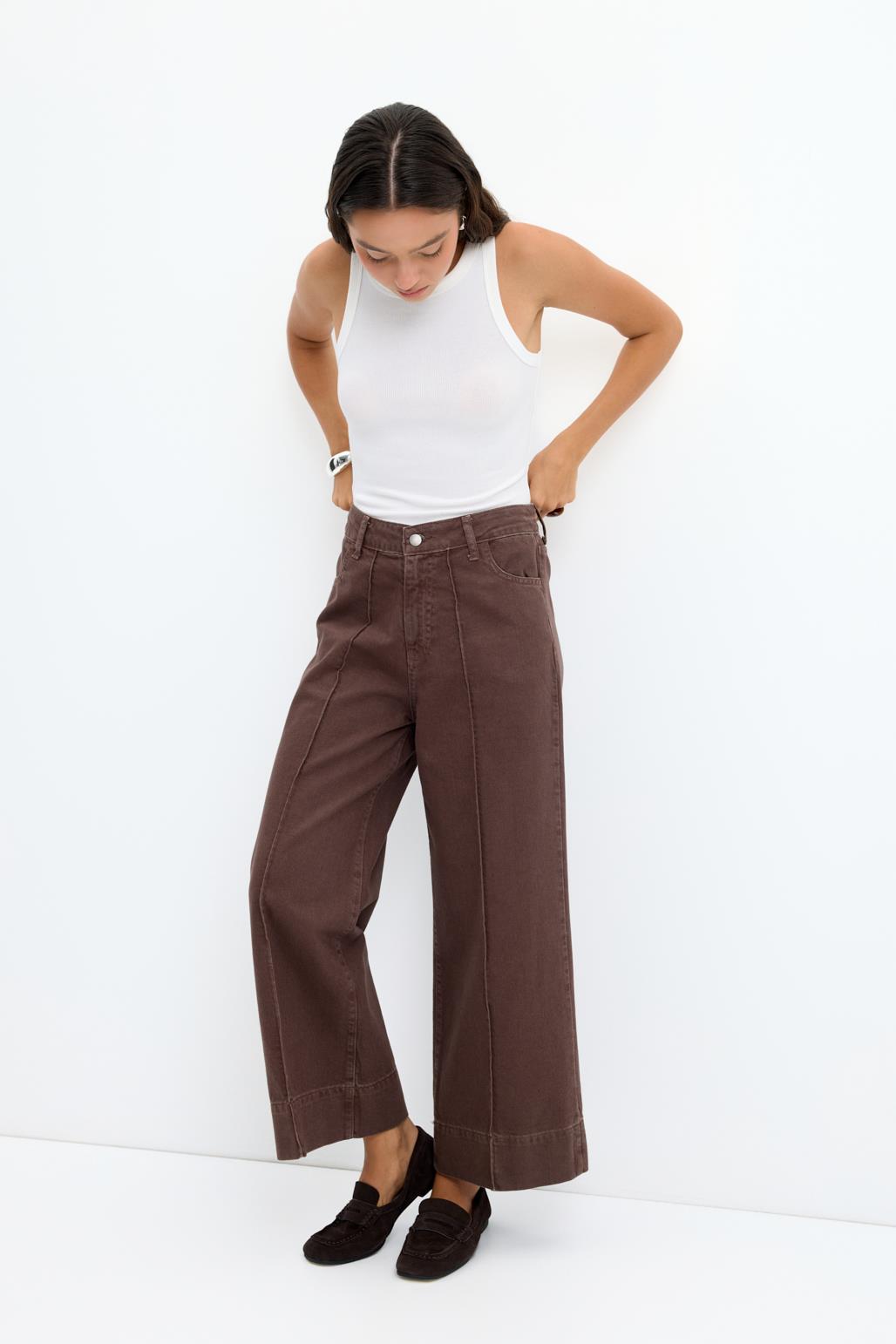 Double Paça Gabardin Pantolon Kahve