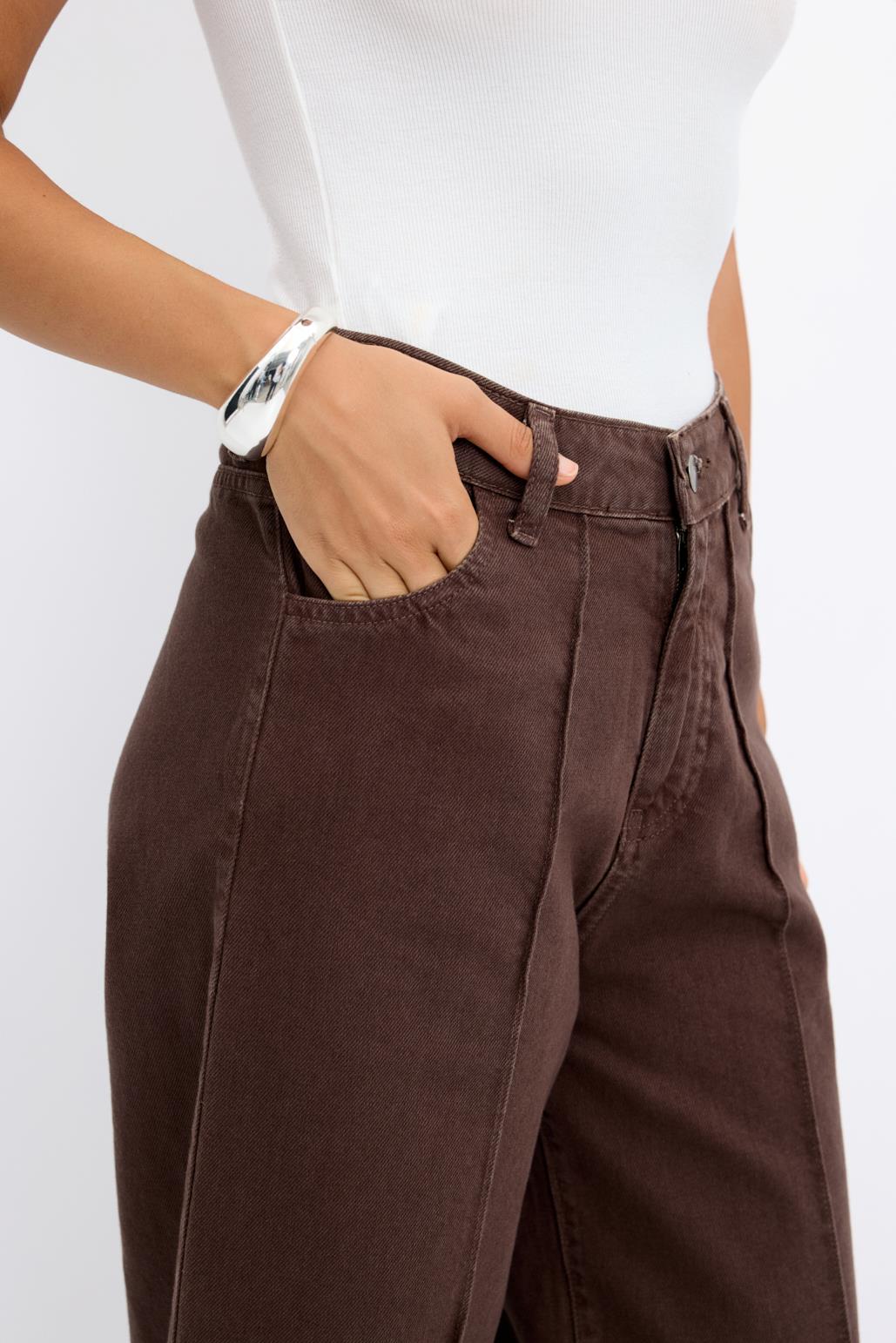 Double Paça Gabardin Pantolon Kahve