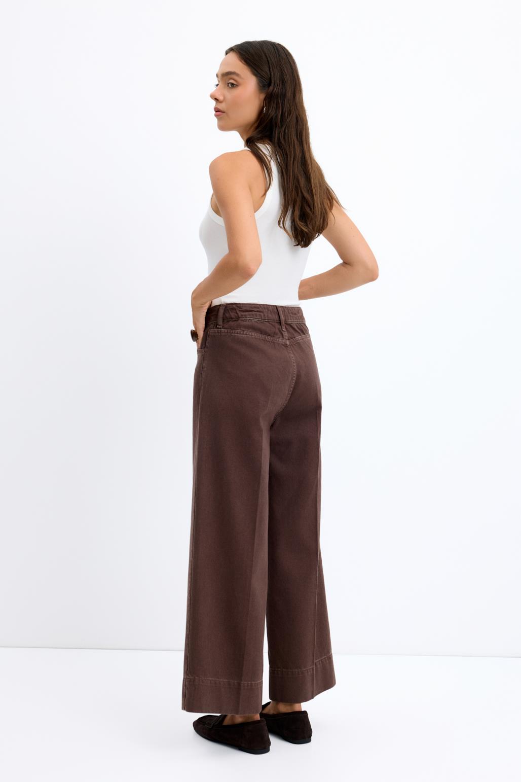 Double Paça Gabardin Pantolon Kahve