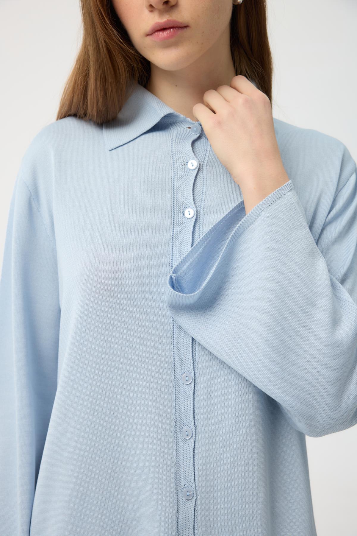 Düğmeli İnce Triko Hırka Mavi