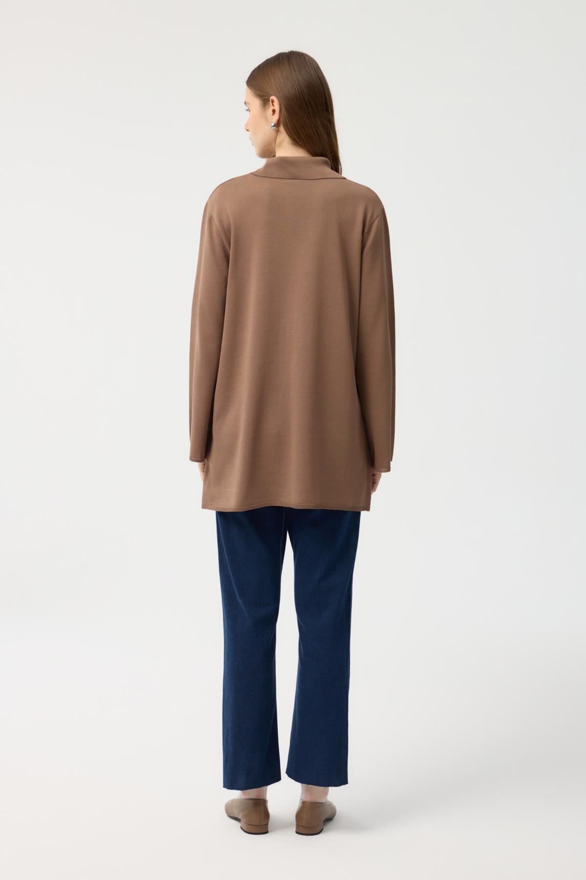 Düğmeli İnce Triko Hırka Toprak