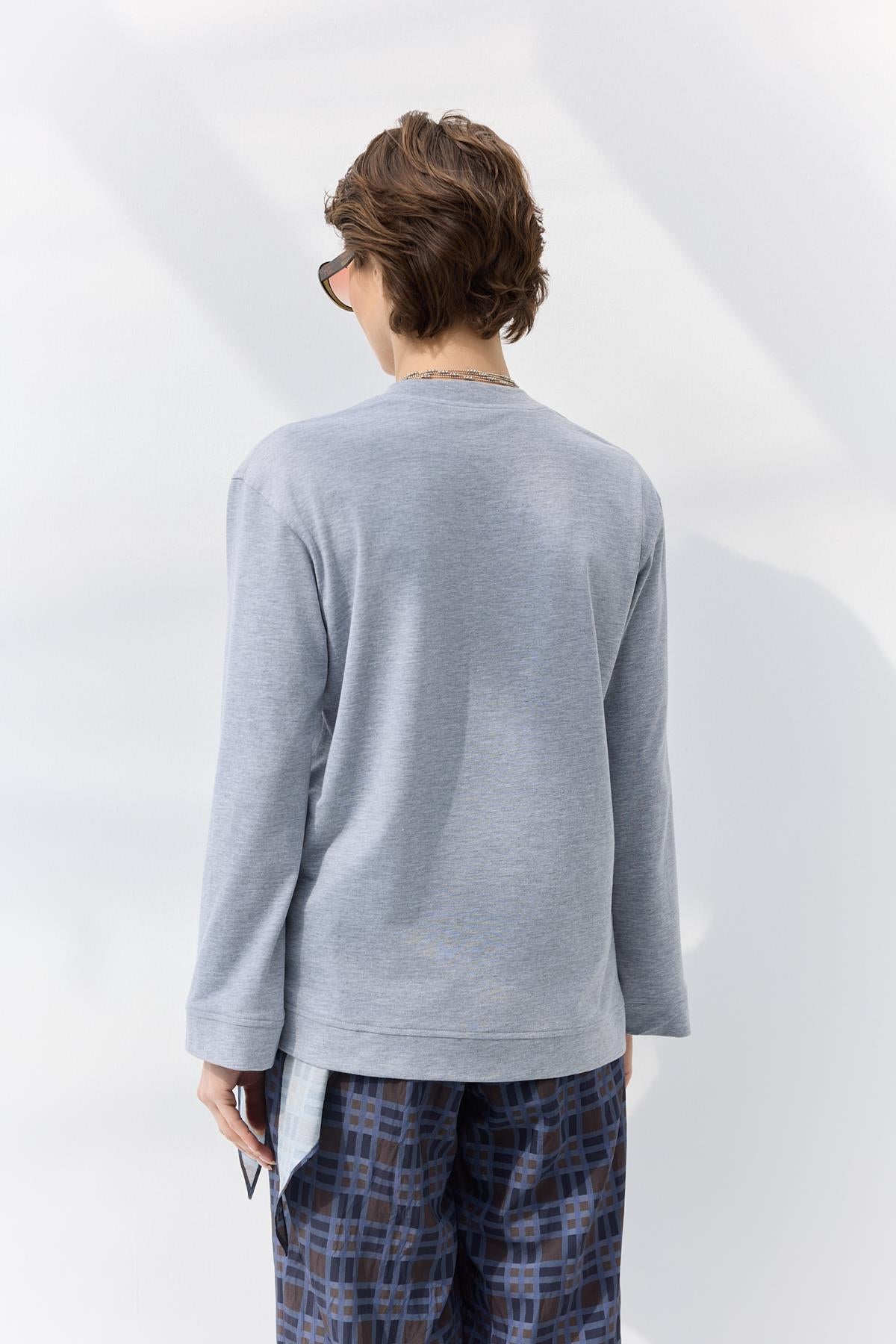 Düğüm Detaylı T-Shirt Gri Melanj