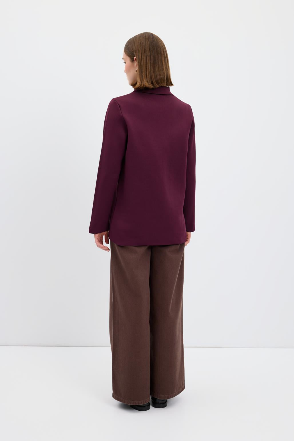 Düz Renk Cepli Triko Hırka Mürdüm