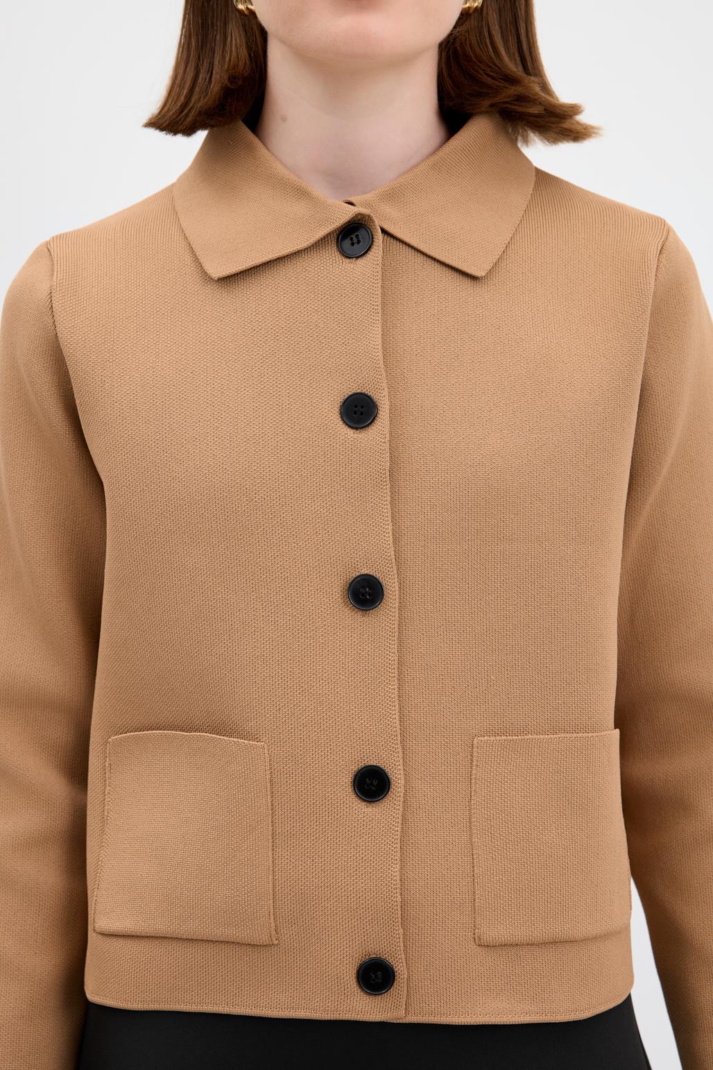 Düz Renk Midi Triko Hırka Camel