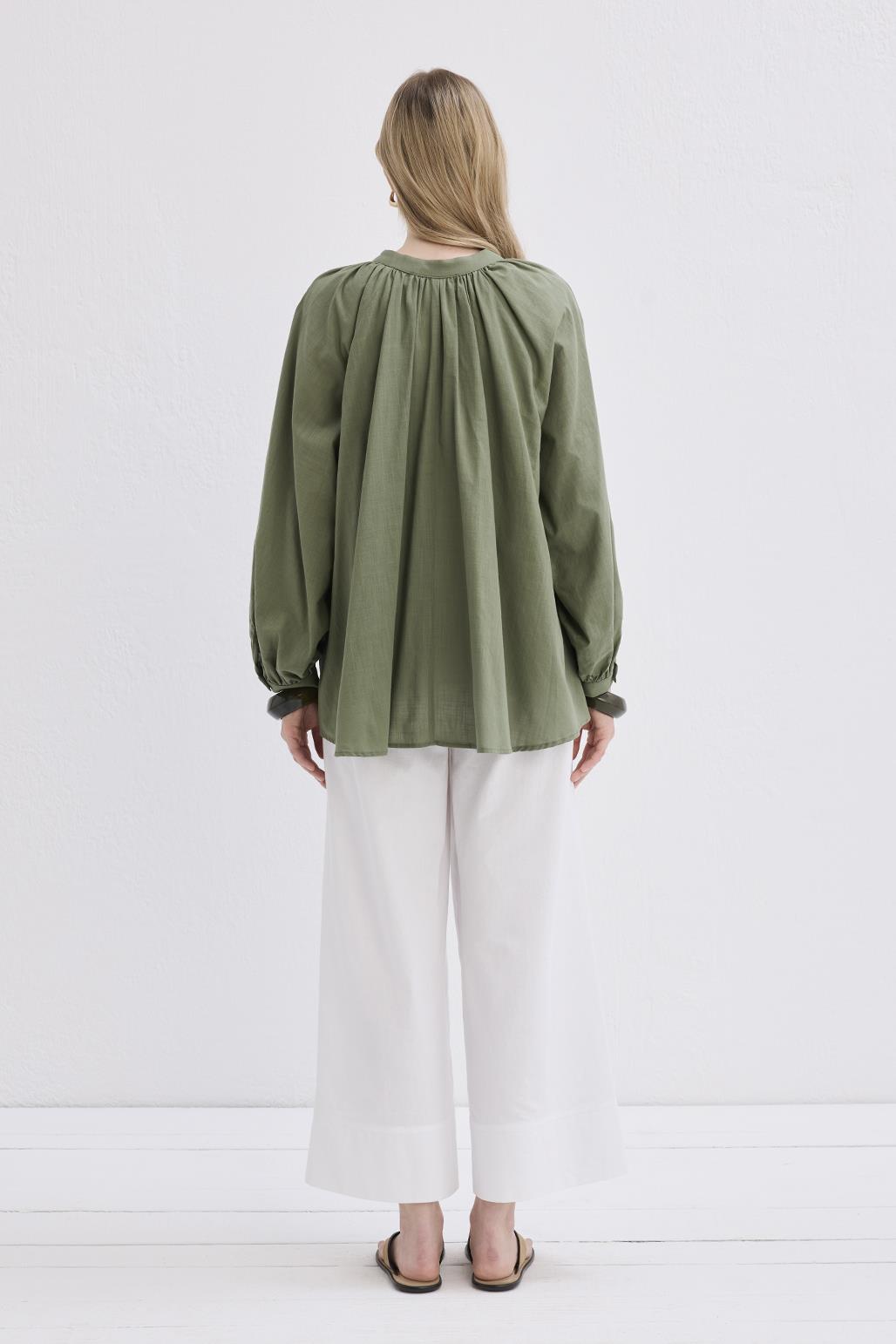 Flam Keten Gömlek Haki Yeşil