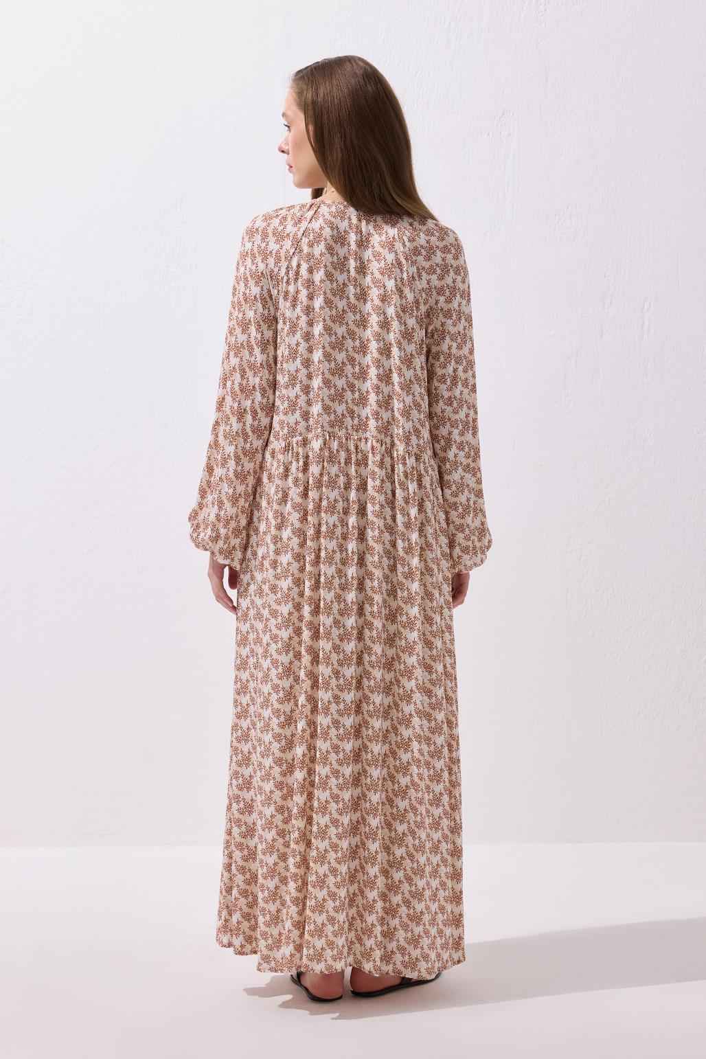 Fleur Viskon Bağlamalı Uzun Elbise Kahve