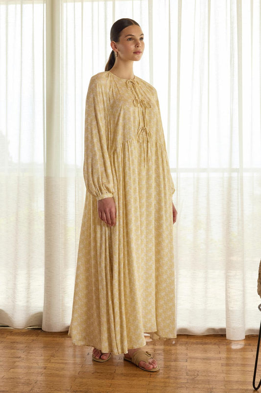 Fleur Viskon Bağlamalı Uzun Elbise Sarı