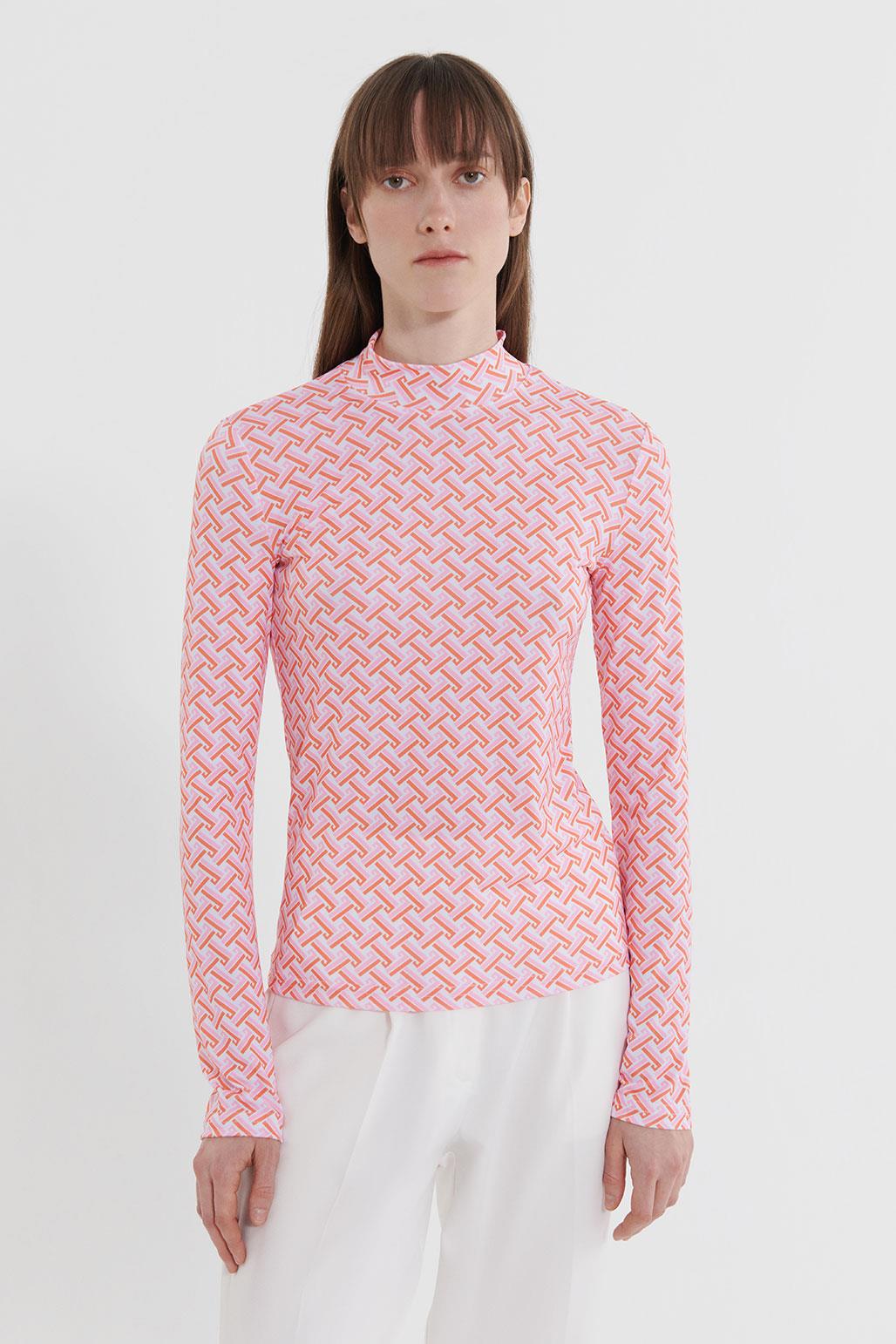 Geometrık Desenlı Renkli Dik Yaka Bluz Orange