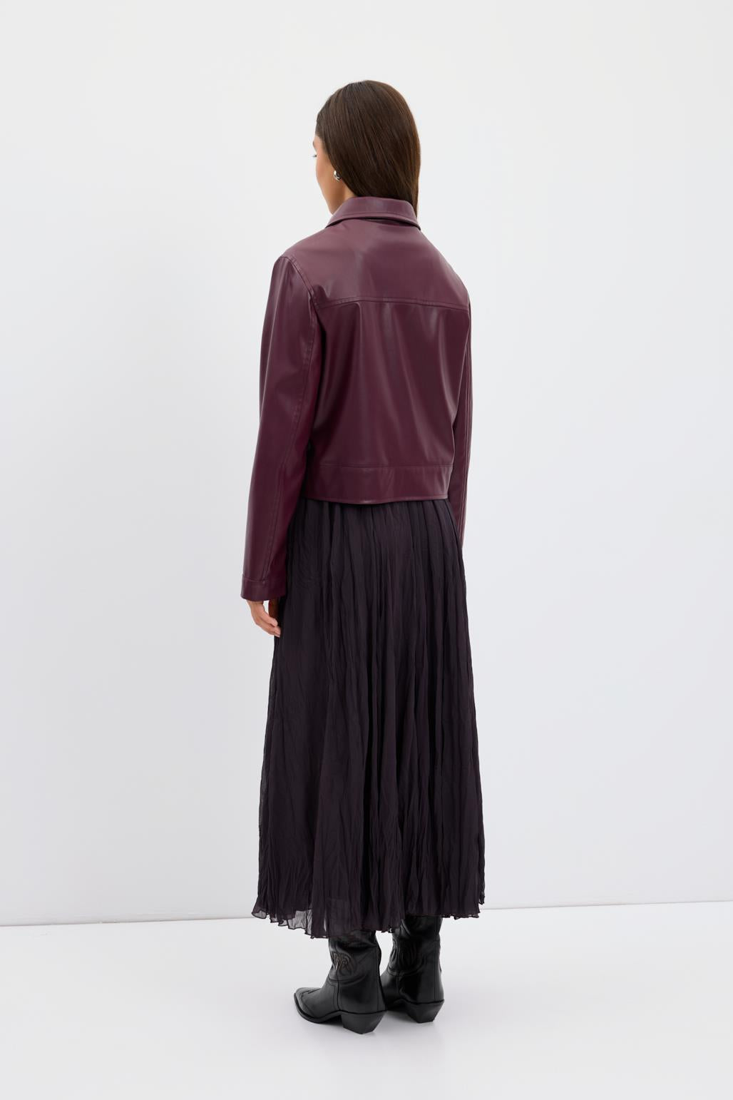 Kısa Suni Deri Ceket Bordo