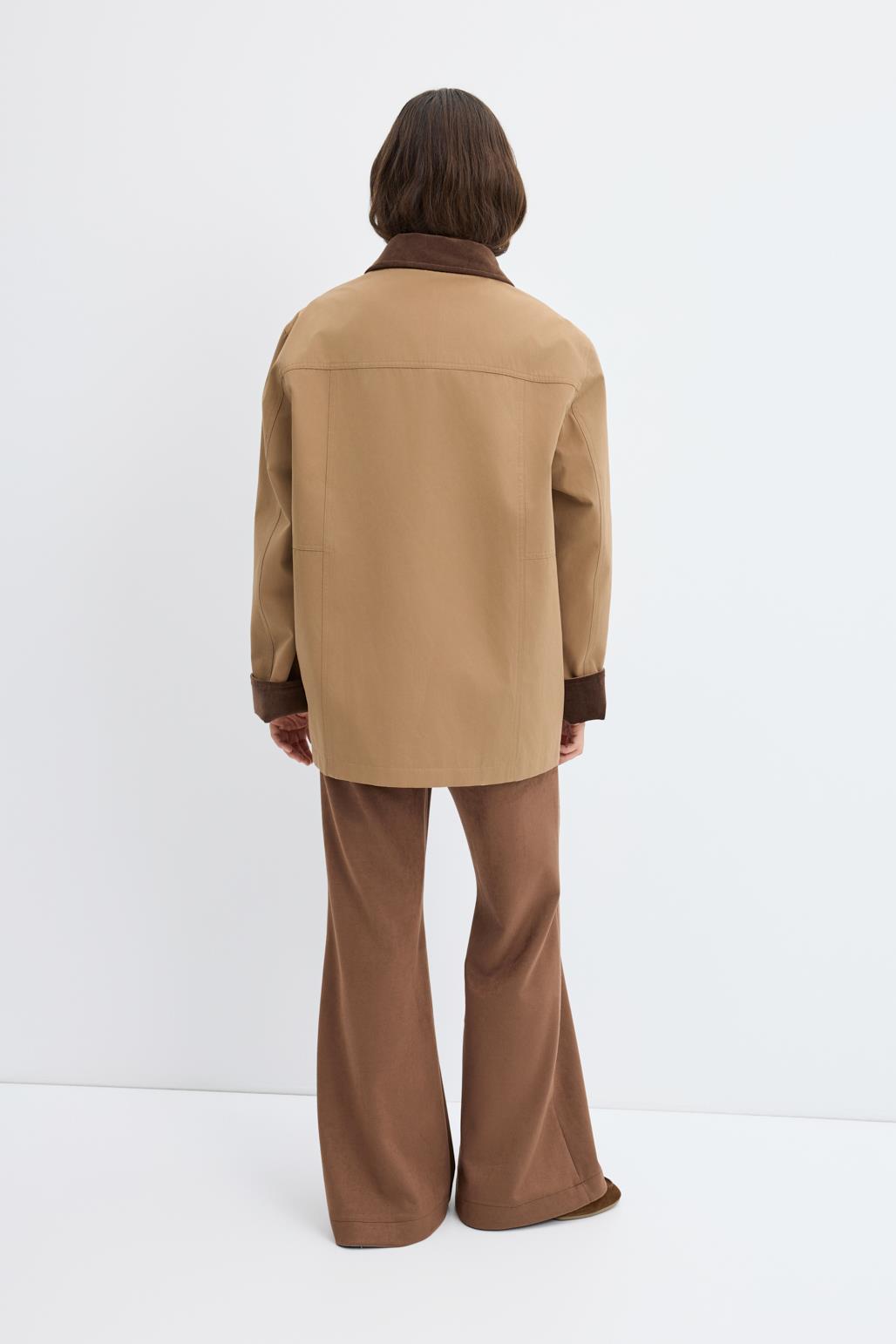 Kontrast Yakalı Cepli Gabardin Ceket Camel