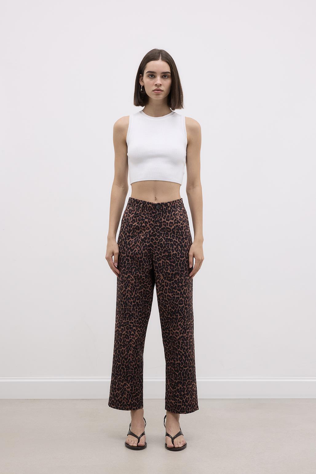 Desenli Düz Kesim Pantolon Leopar