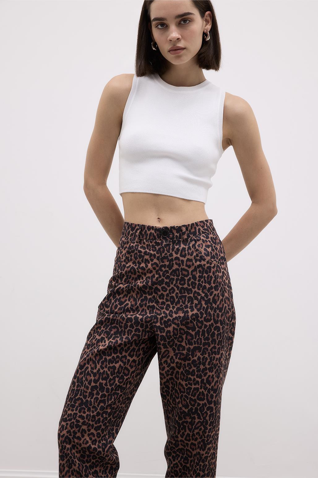 Desenli Düz Kesim Pantolon Leopar