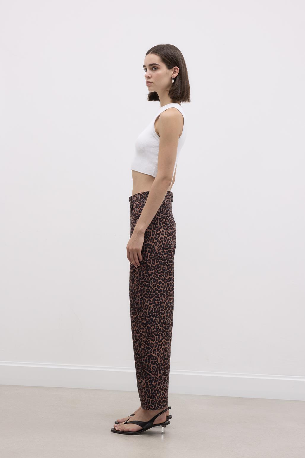 Desenli Düz Kesim Pantolon Leopar