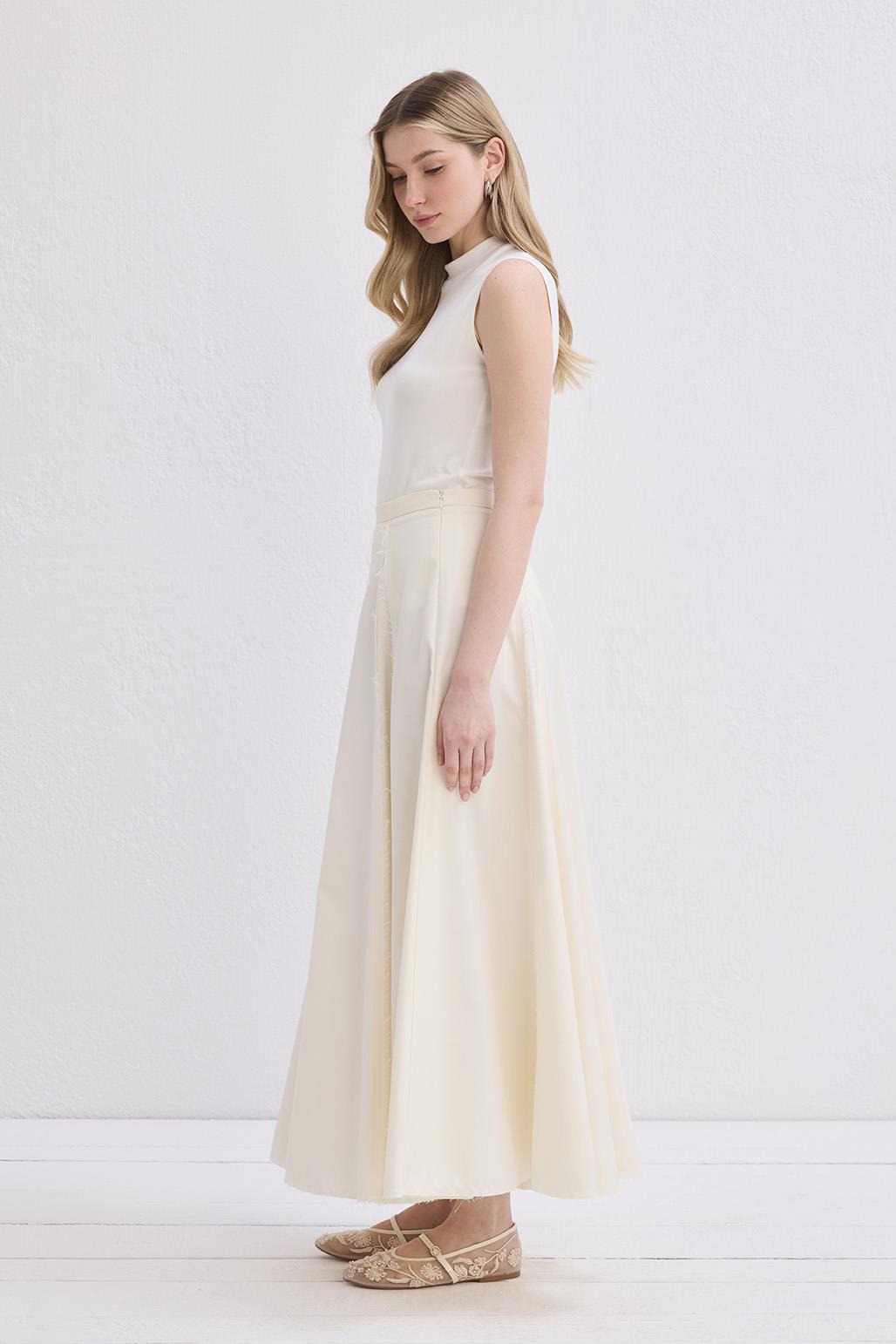 Kadınlar İçin Liana Ekru Dikiş Detaylı Etek