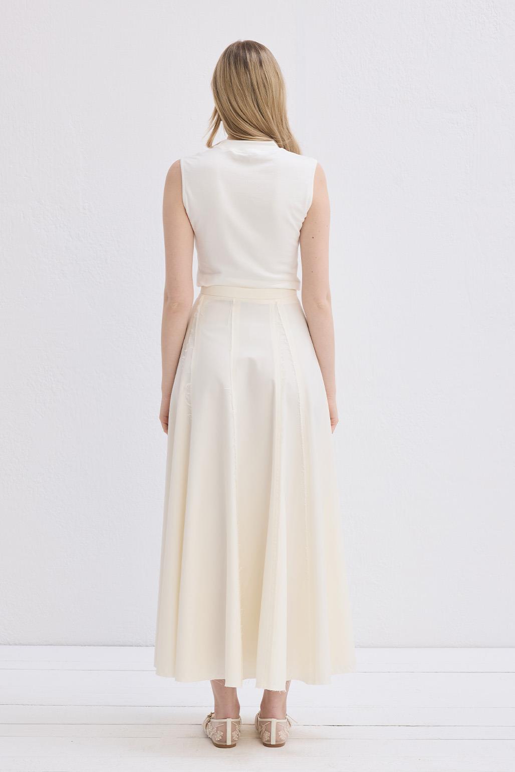 Şık Liana Ekru Dikiş Detaylı Etek