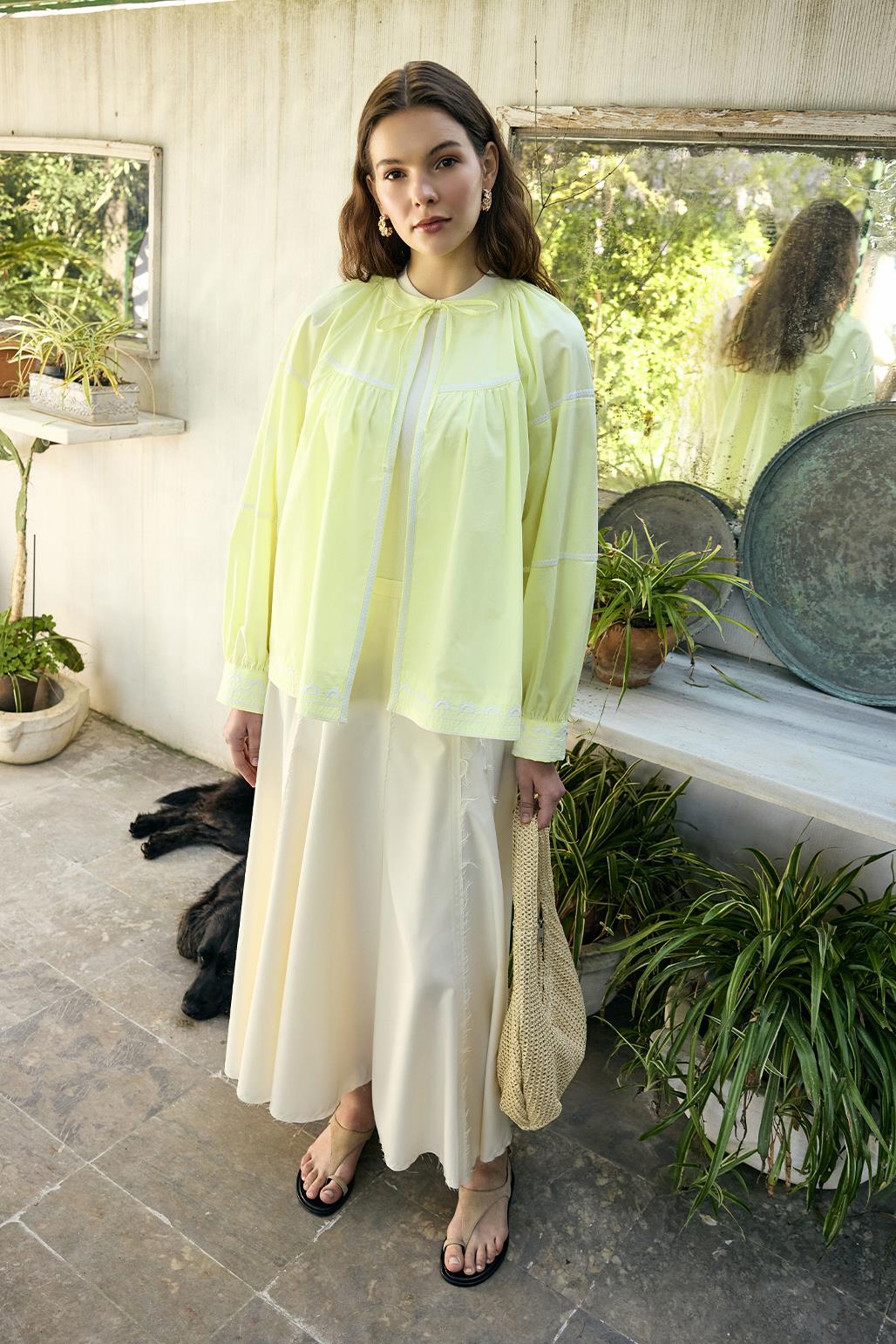 Ekru Renk Liana Dikiş Detaylı Etek