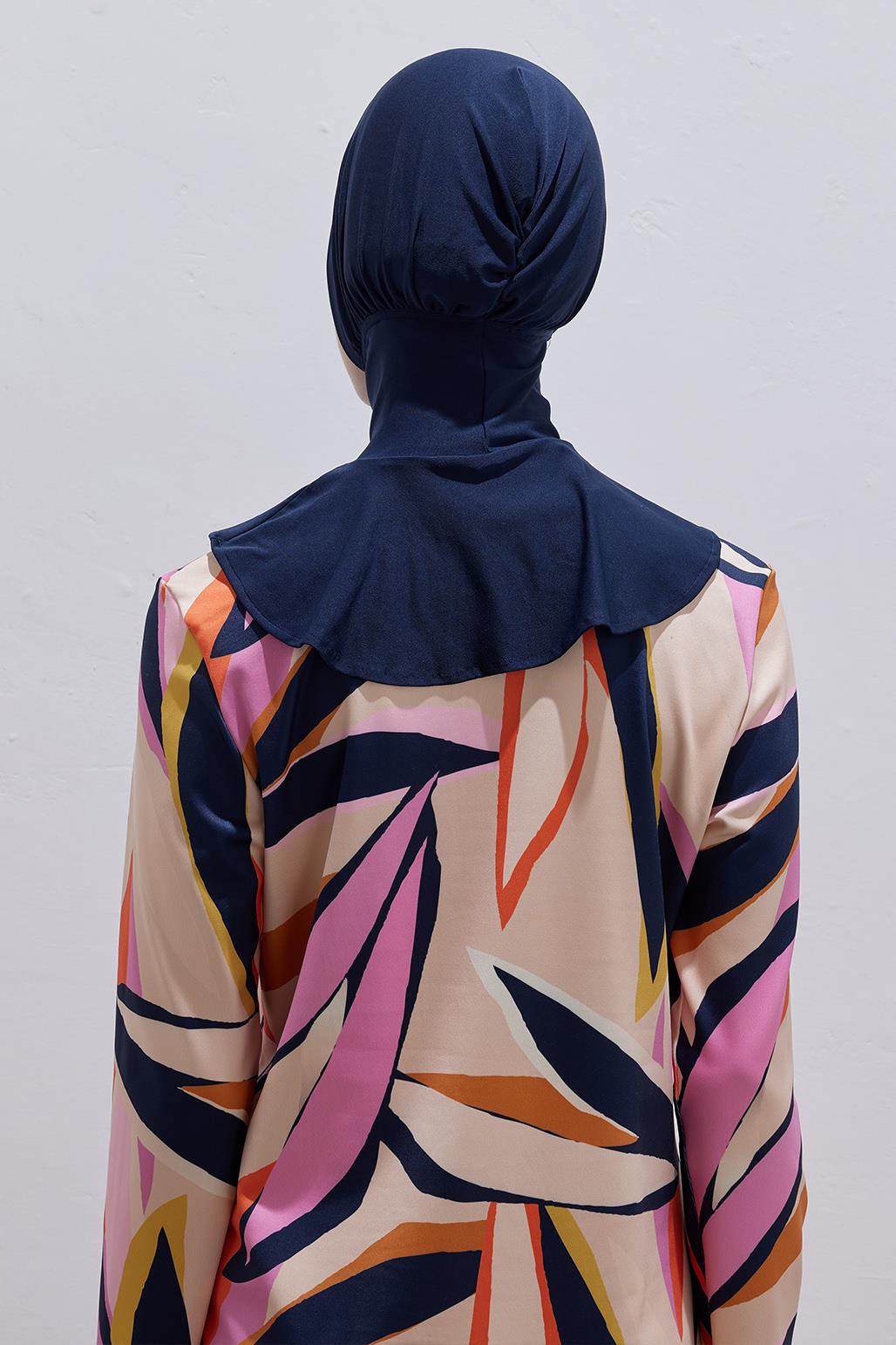 Likralı Desenli 2'Li Tesettür Mayo Takım Lacivert