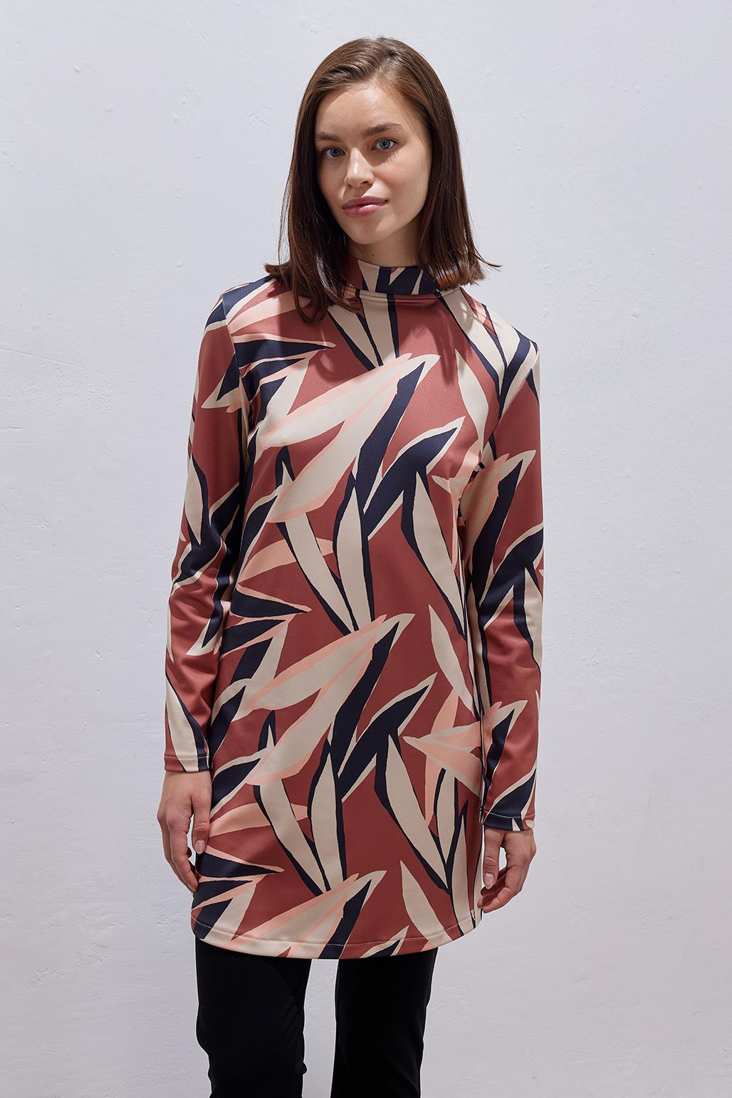 Likralı Desenli 2'Li Tesettür Mayo Takım Siyah