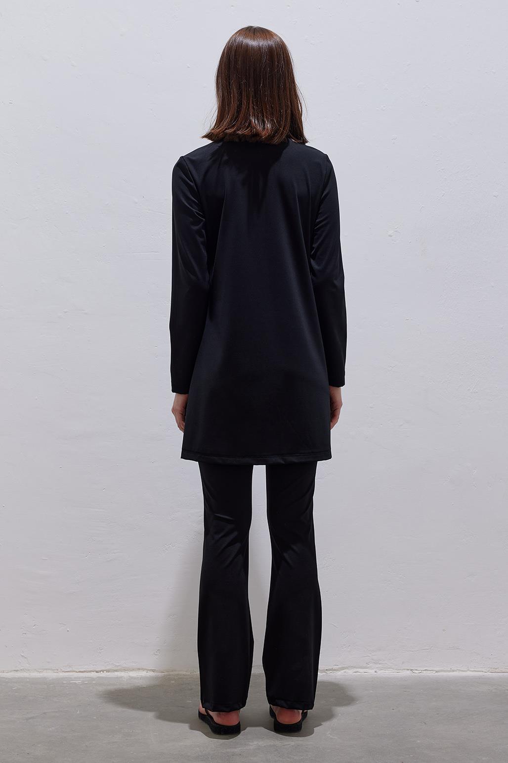 Likralı Düz 2'Li Tesettür Mayo Takım Siyah