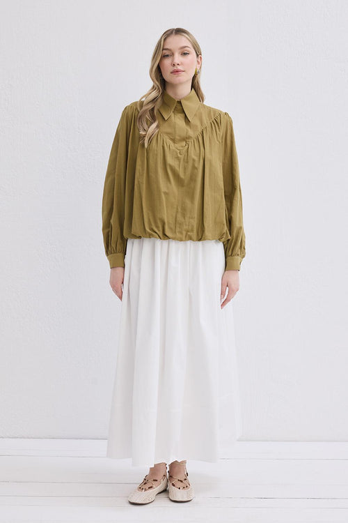 Lora Vual Gömlek Yağ Yeşili