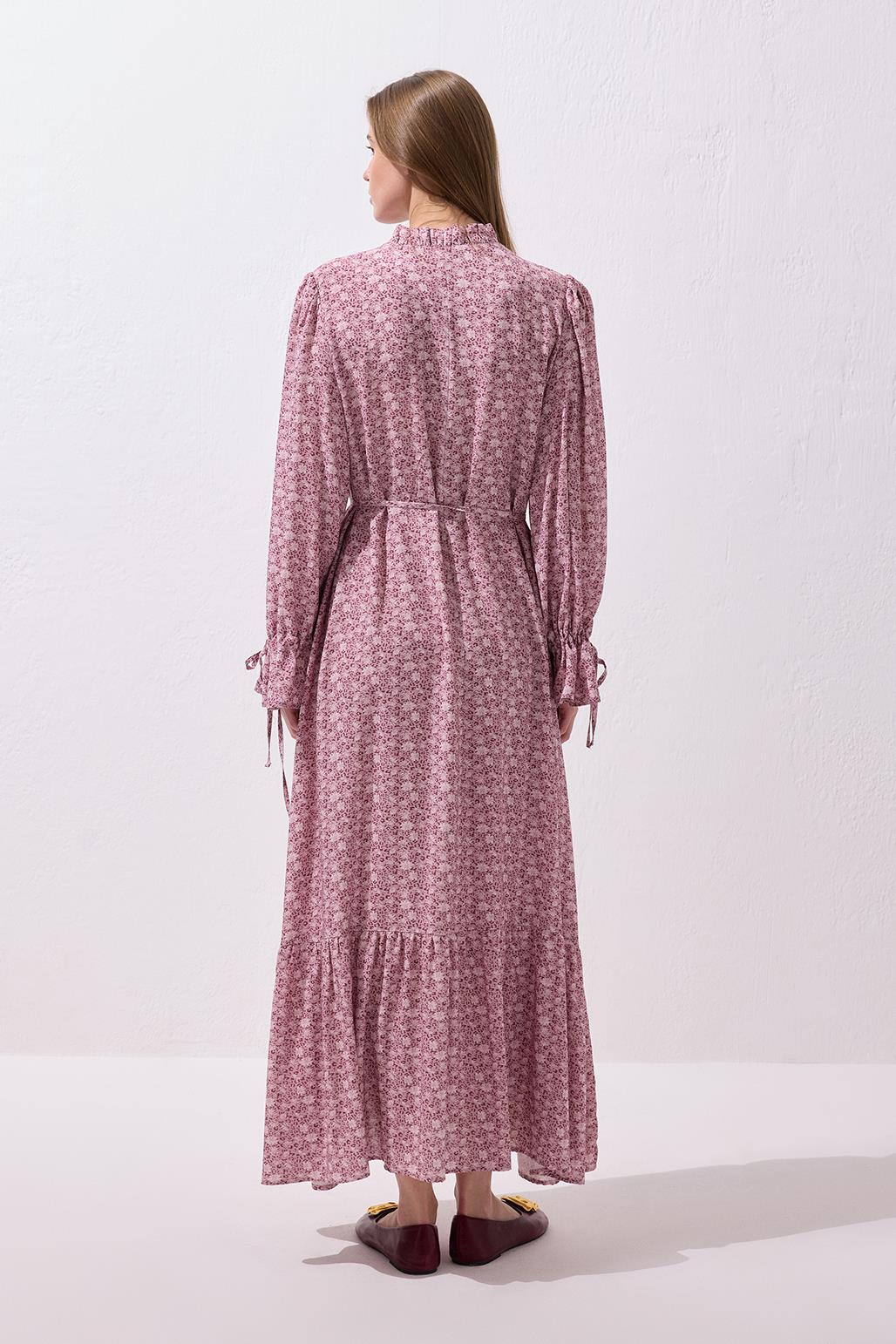 Uzun Elbise Gül Kurusu Viskon Modeli