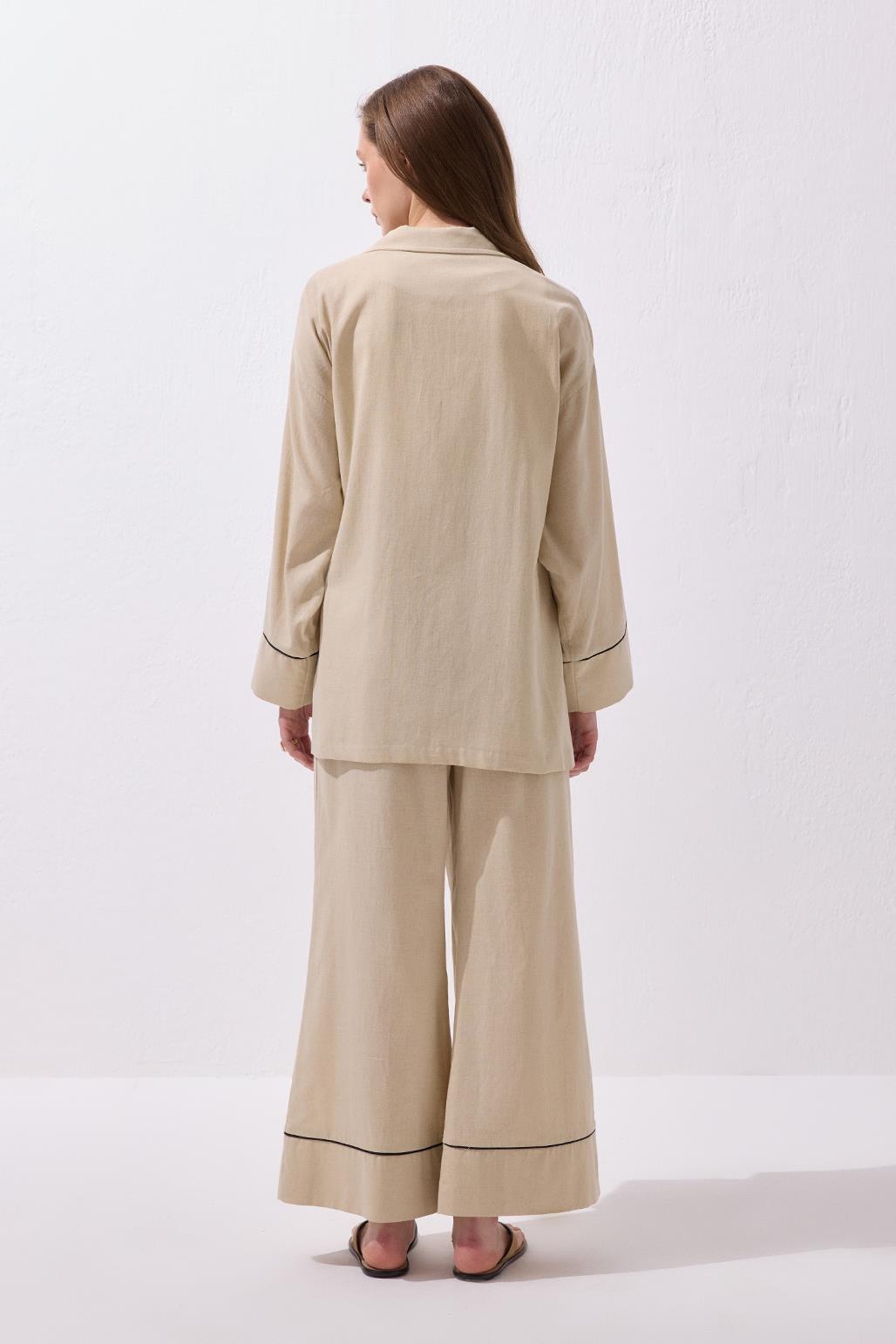Maria Biyeli Keten Ceket Pantolon Takım Naturel