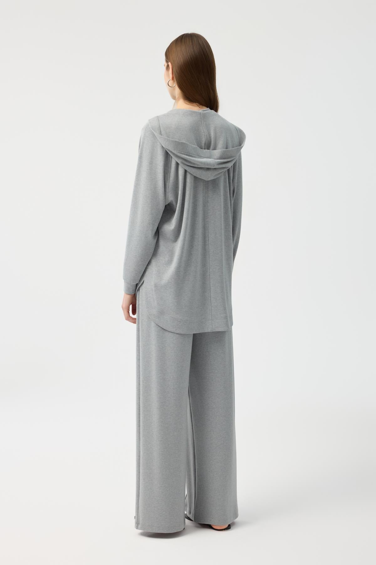 Modal Cupra Fermuarlı Hırka Takım Gri Melanj