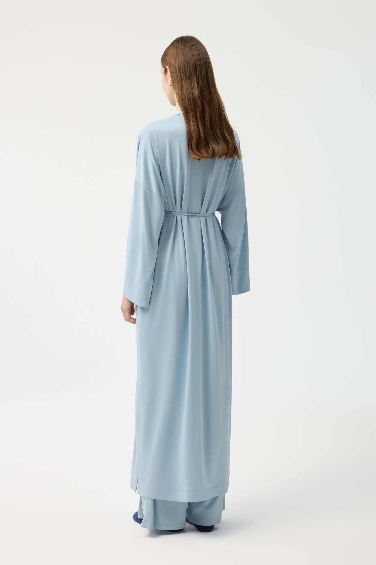 Modal Cupra Pantolon Bluz Abaya Takım Mavi