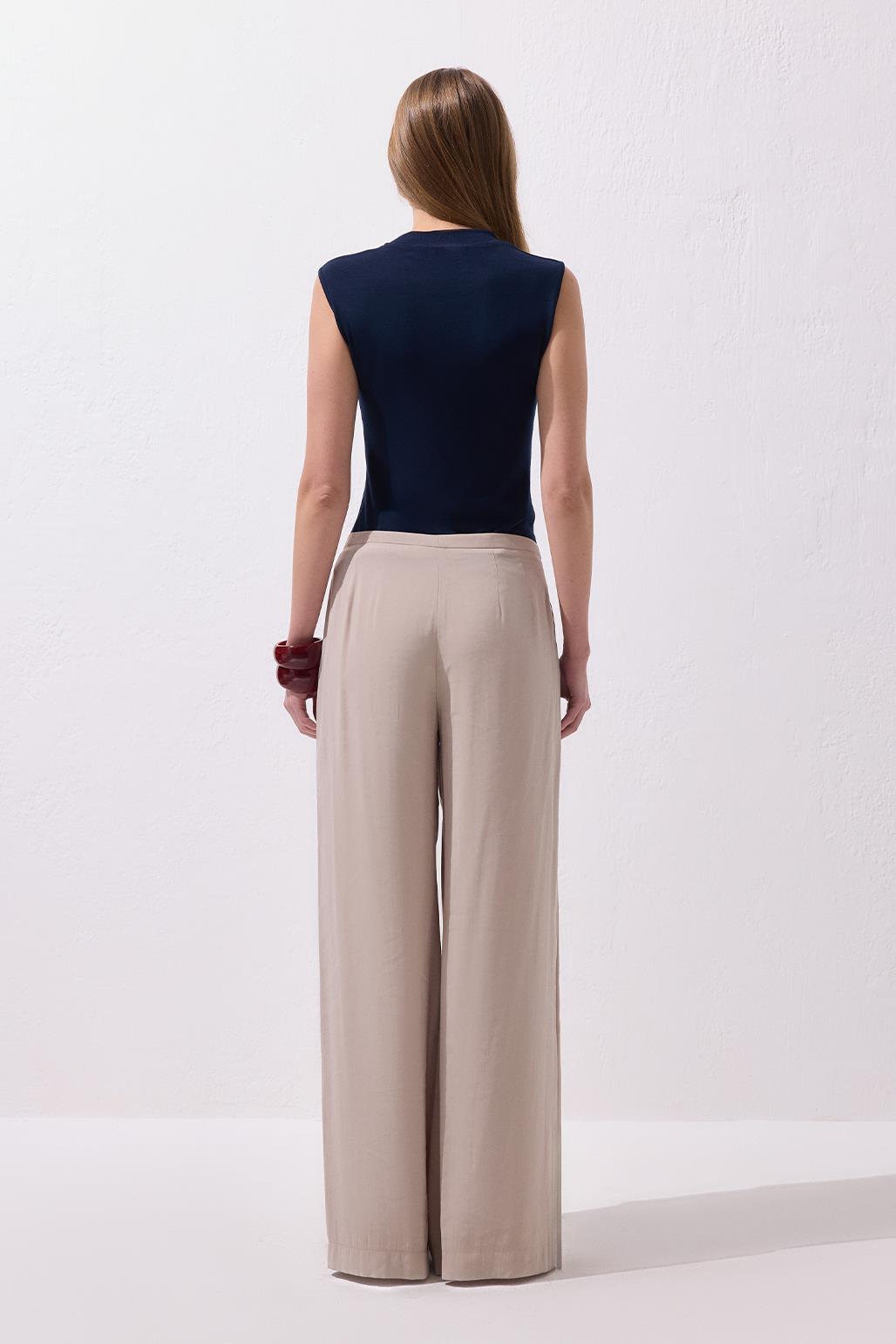 Modal Ekstra Bol Paça Pantolon Taş