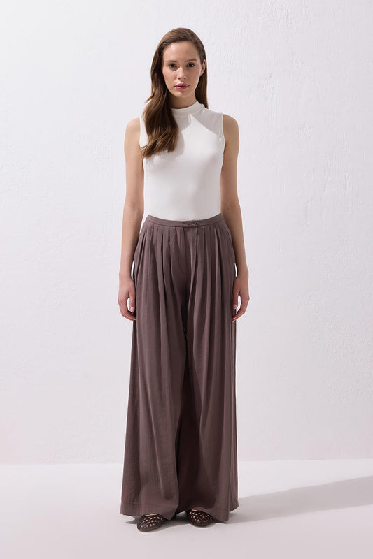 Modal Ekstra Bol Paça Pantolon Toprak