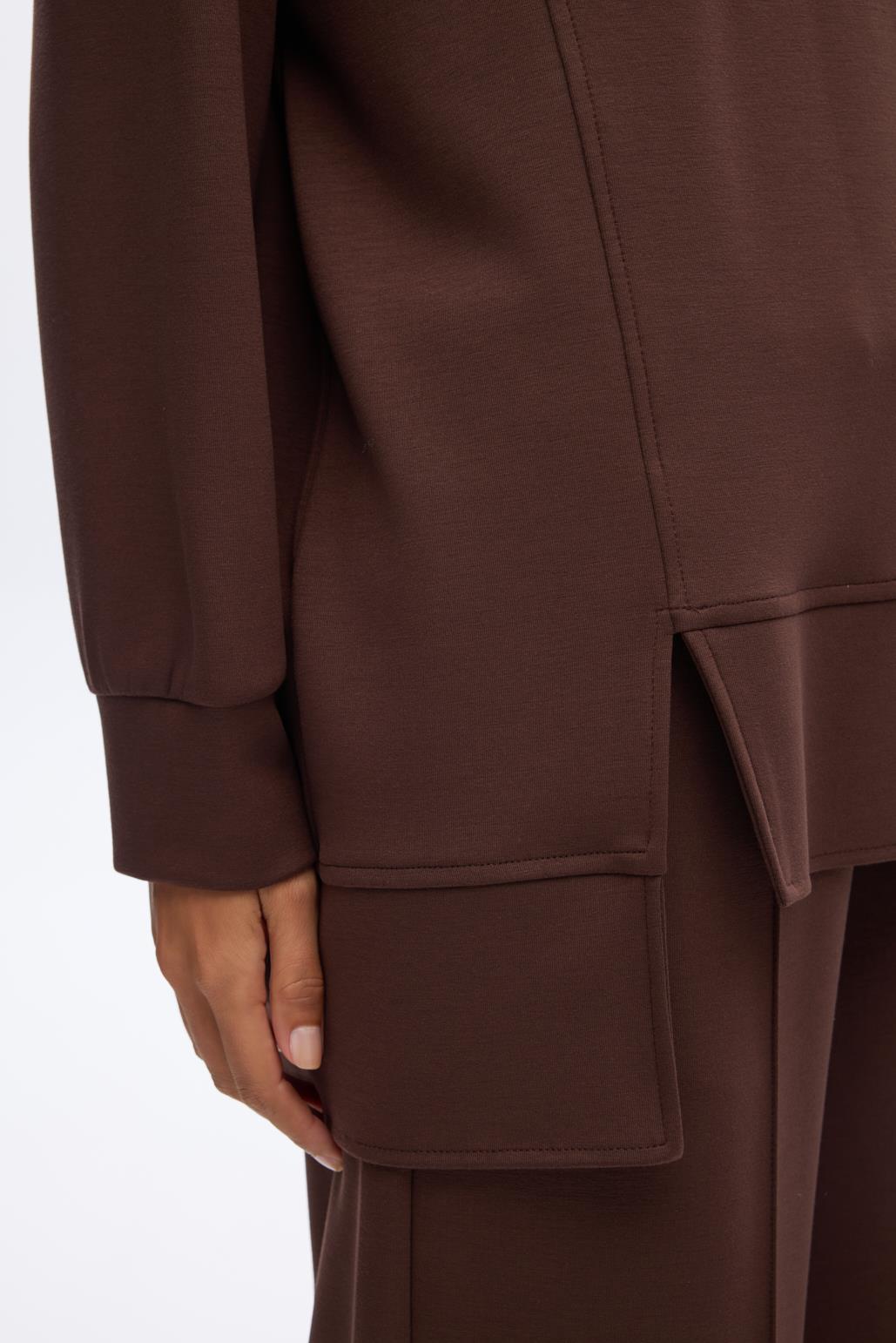 Modal Örme Asimetrik Kesim Sweatshirt Kahve