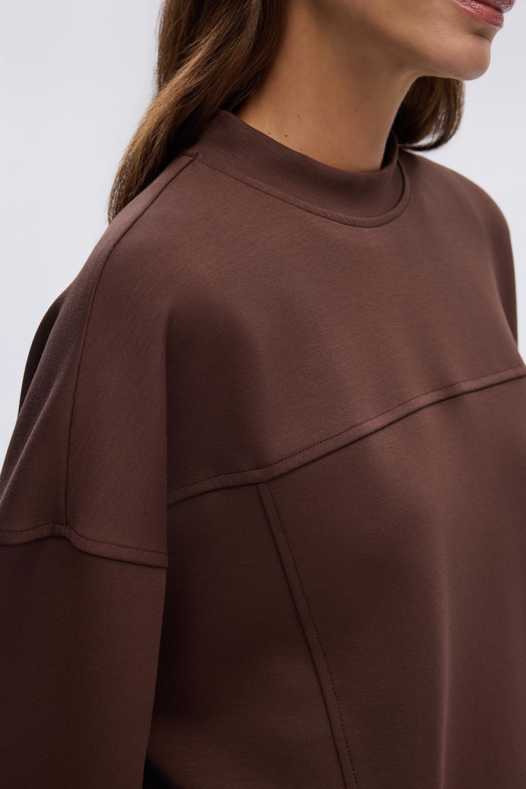 Modal Örme Asimetrik Kesim Sweatshirt Kahve