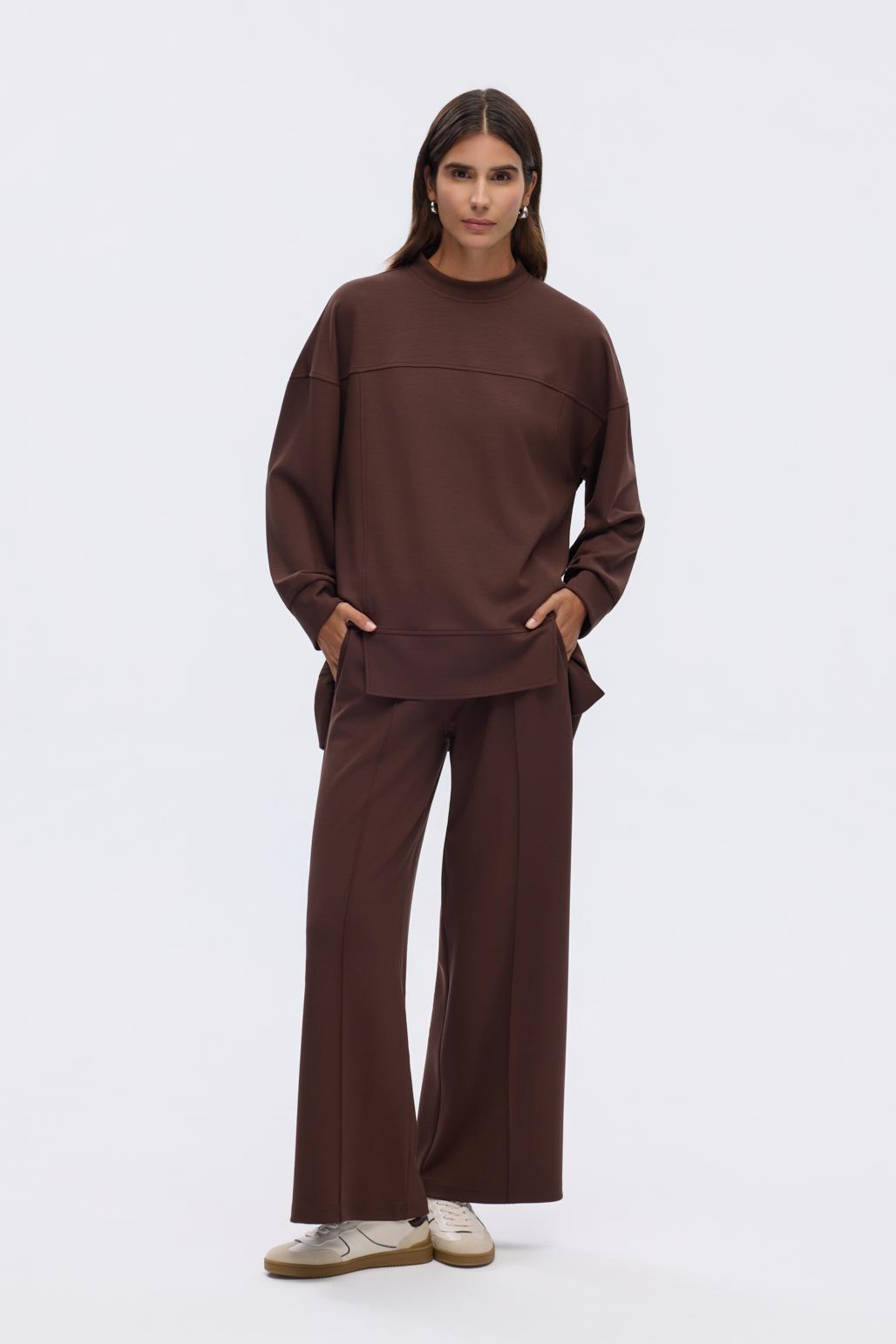 Modal Örme Asimetrik Kesim Sweatshirt Kahve
