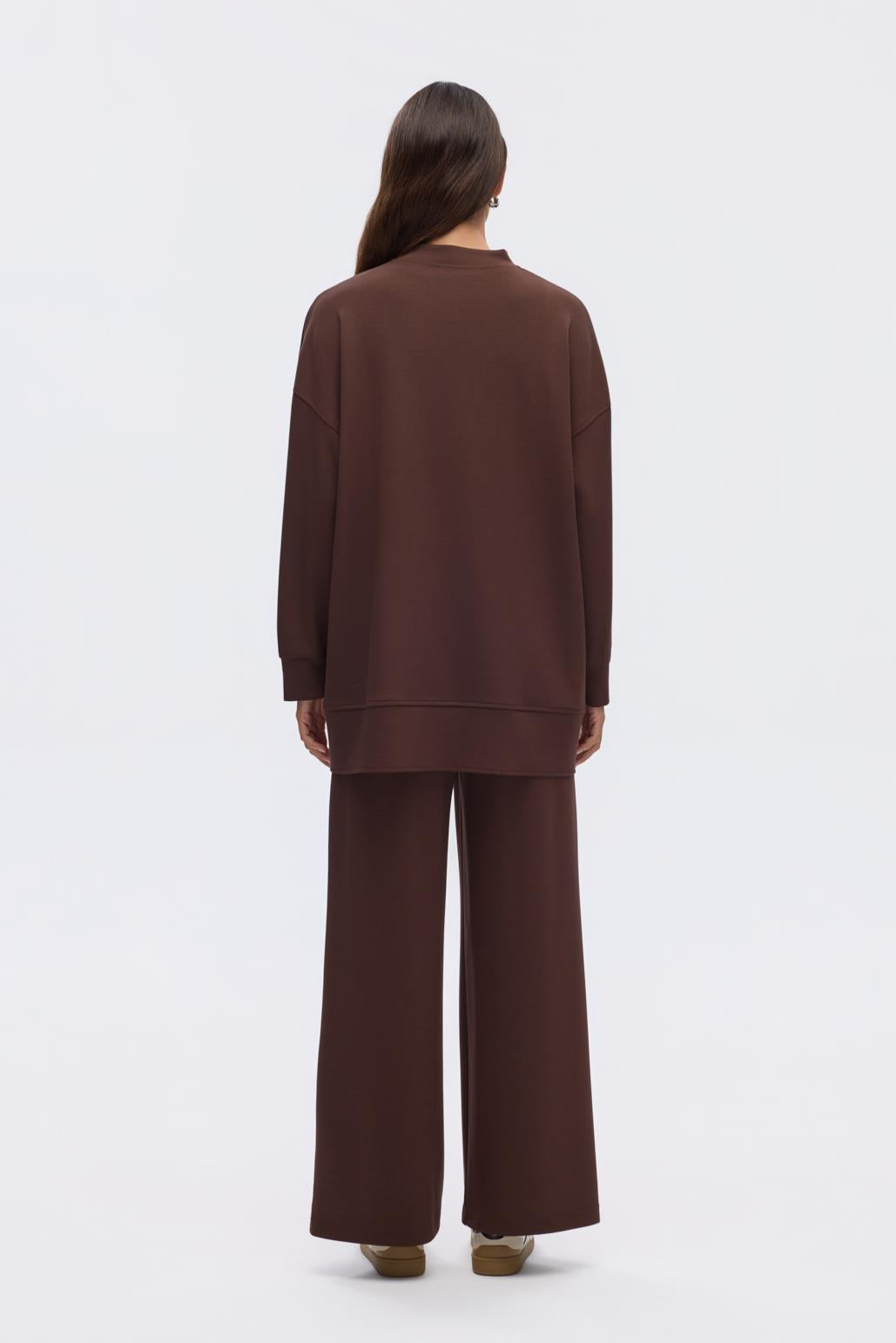 Modal Örme Asimetrik Kesim Sweatshirt Kahve