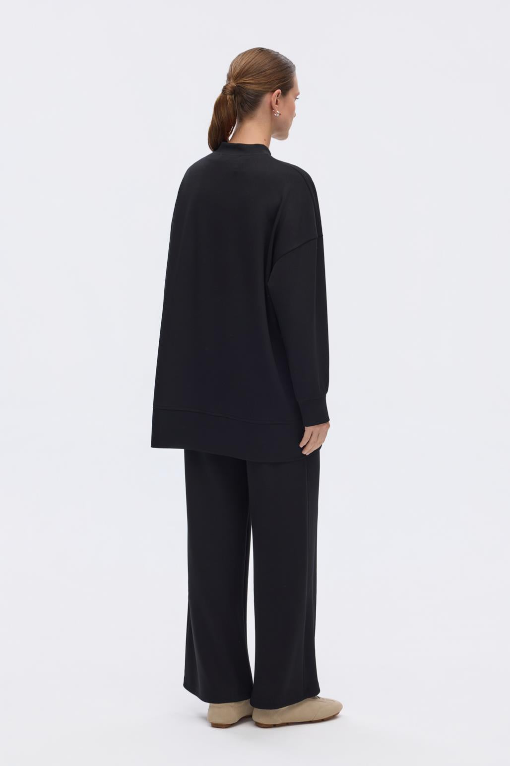 Modal Örme Asimetrik Kesim Sweatshirt Siyah