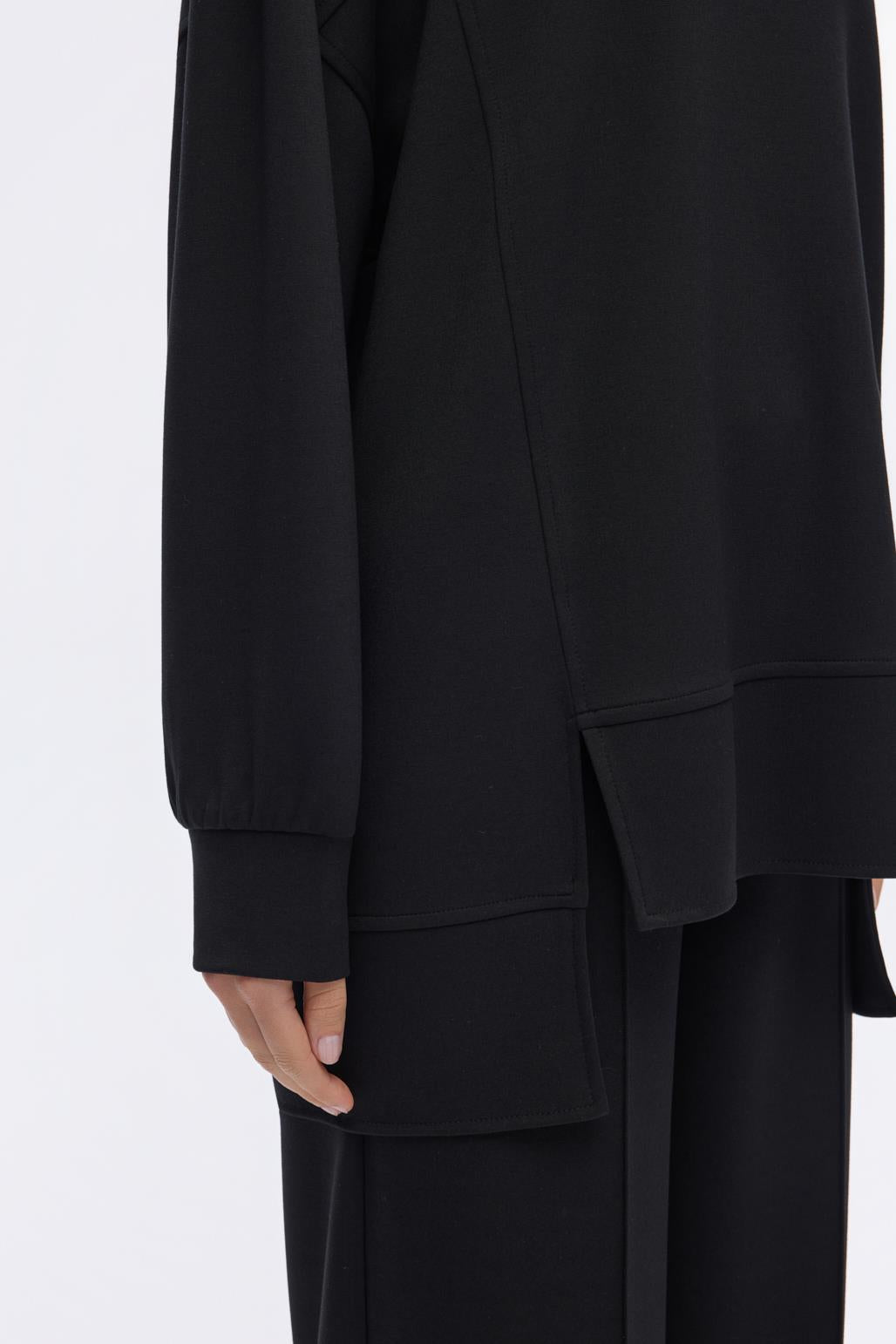Modal Örme Asimetrik Kesim Sweatshirt Siyah