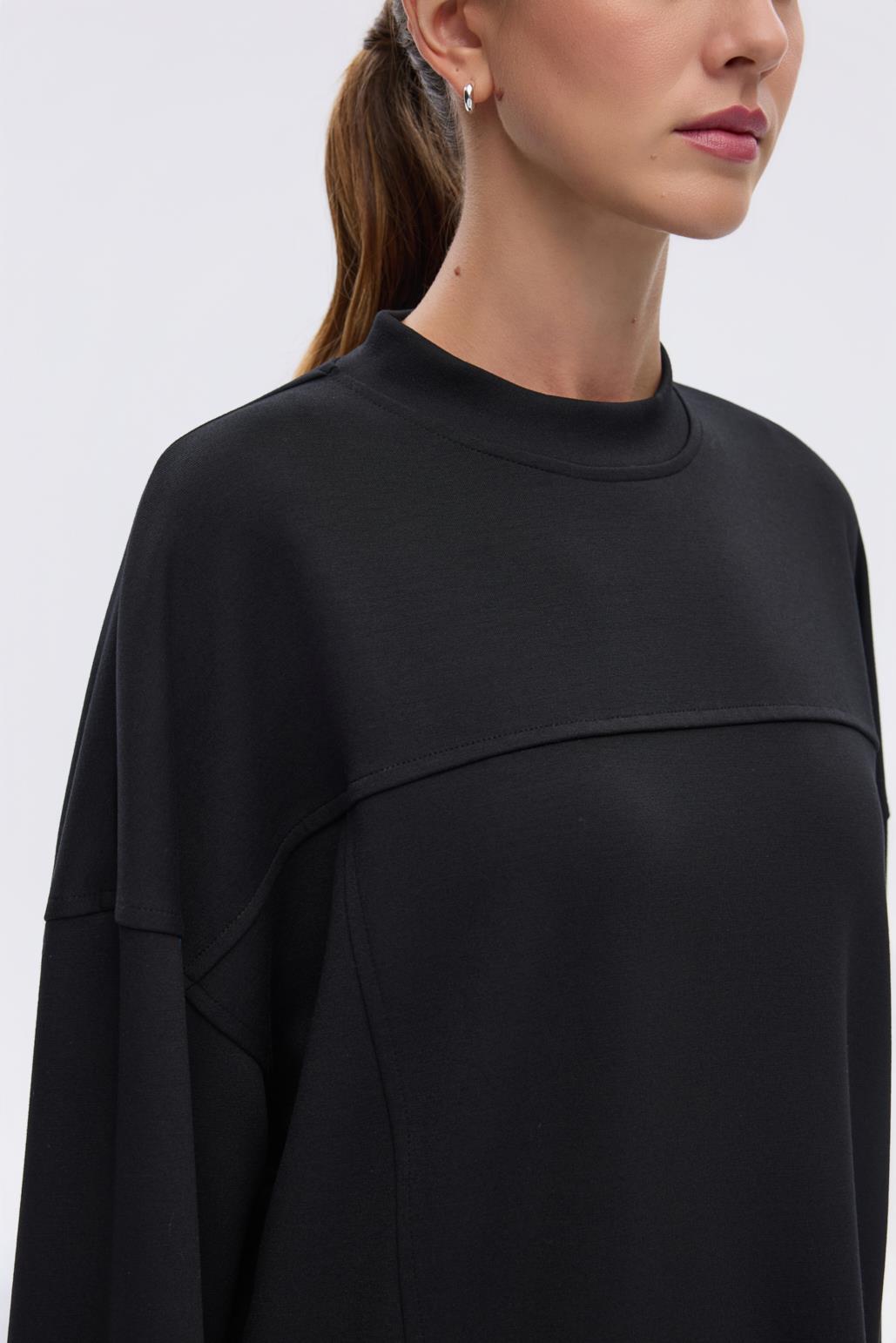 Modal Örme Asimetrik Kesim Sweatshirt Siyah