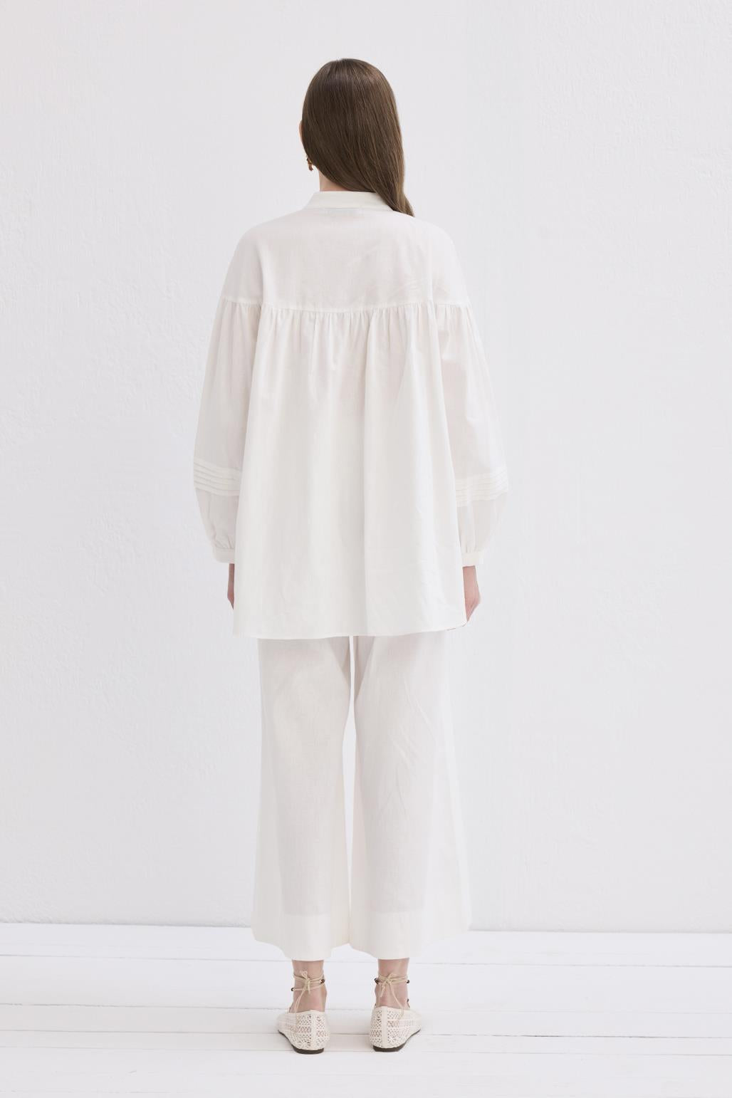 Nervürlü Keten Gömlek Ekru