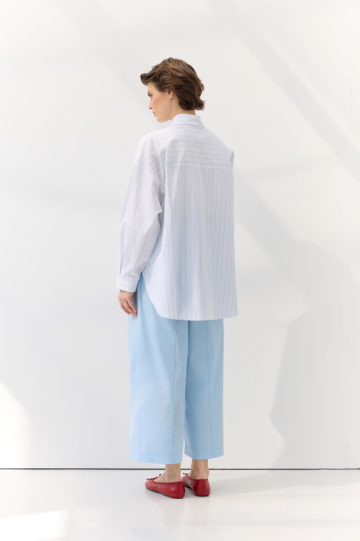 Oversize Cepli Çizgili Gömlek Açık Mavi